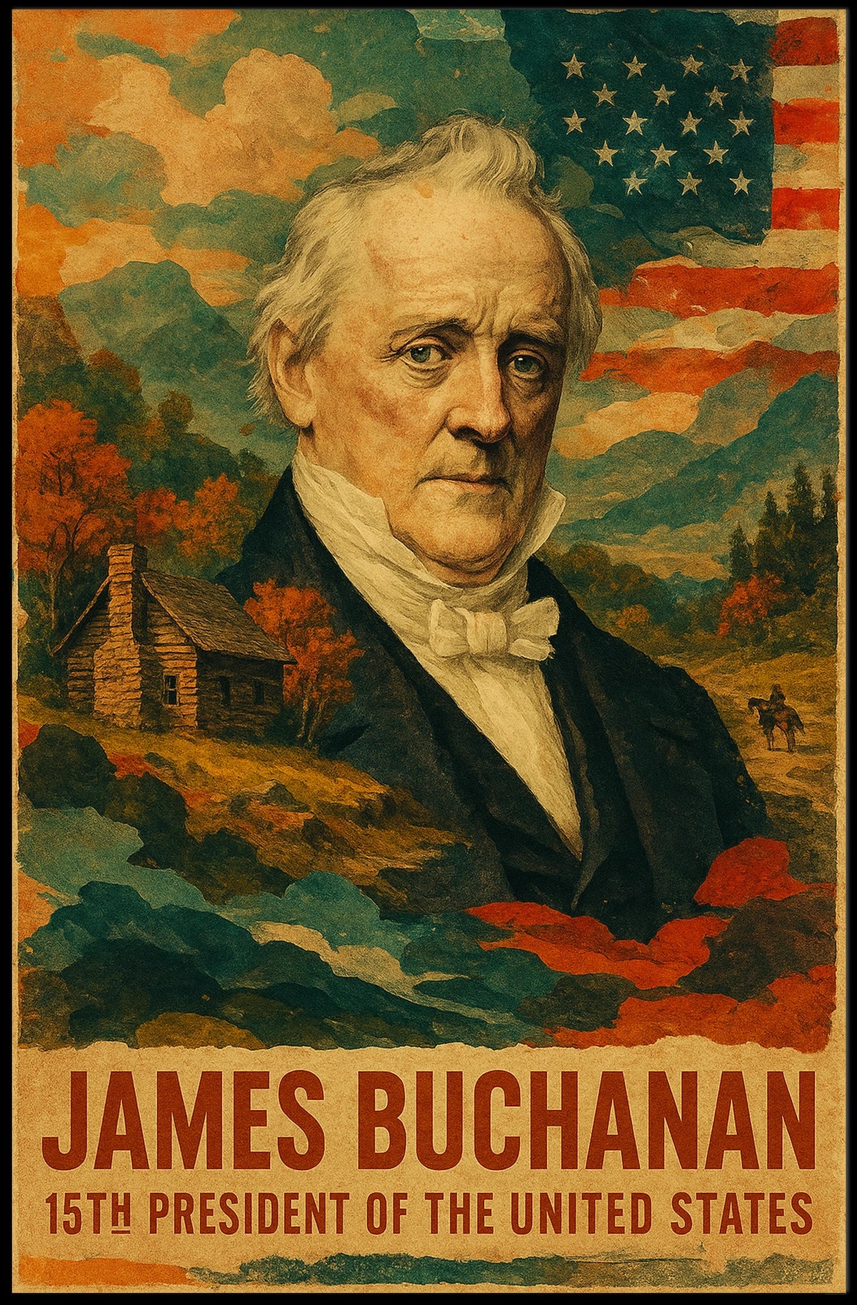James Buchanan 15th President of the United States Layered Digital Collage Poster