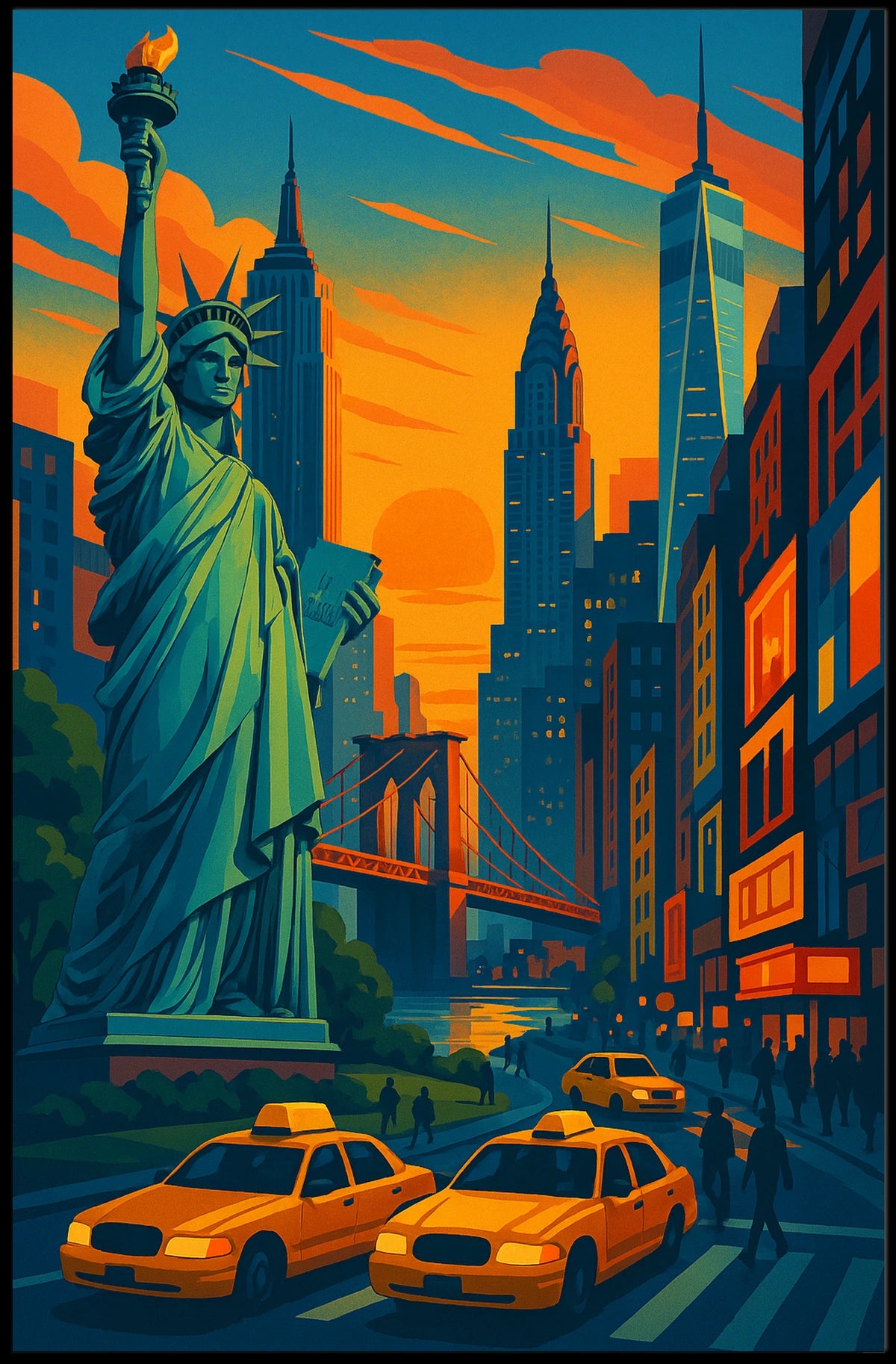 New York City Skyline Artwork Poster Modern Wall Art
