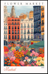 Vibrant Flower Market in Madrid Poster PosterGoat