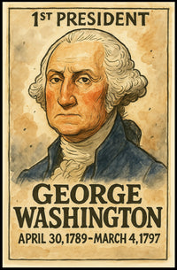 George Washington 1st President of the United States Exaggerated Cartoon Sketch Poster
