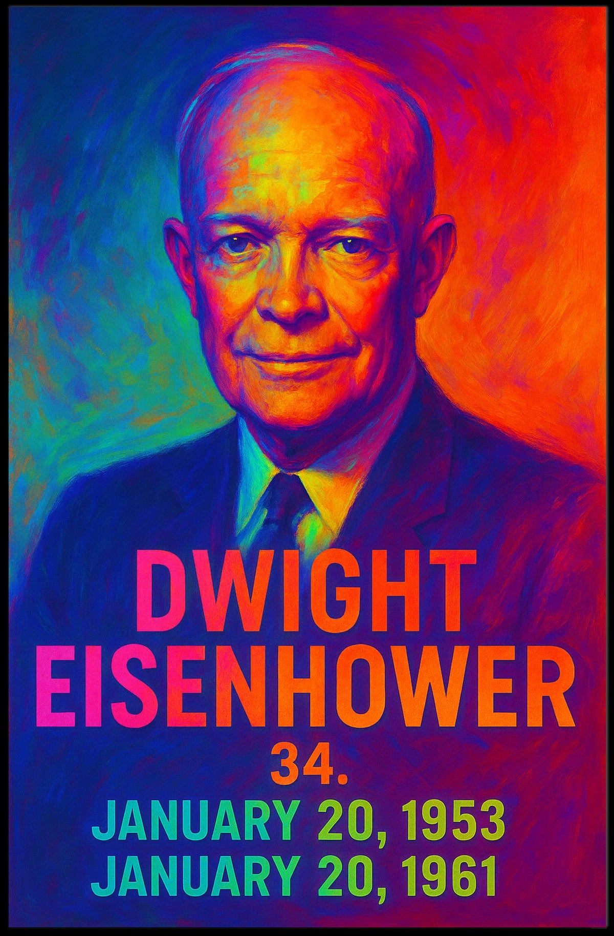 Dwight D. Eisenhower 34th President of the United States Neon Gradient Overlay Poster