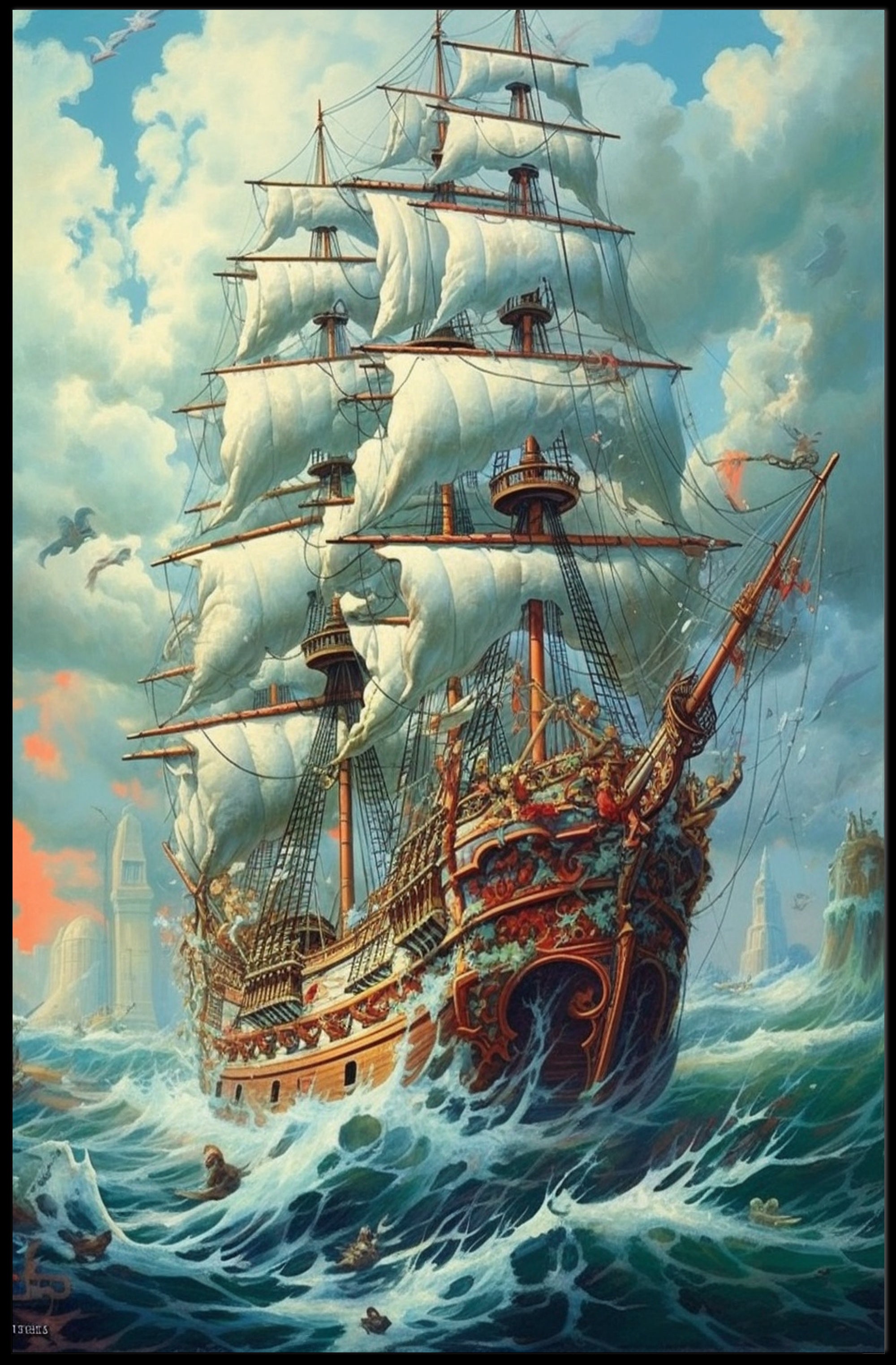 Majestic Sailing Ship At Sea Poster