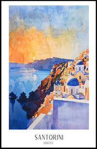 Santorini Sunset Watercolor Illustration Travel Poster PosterGoat
