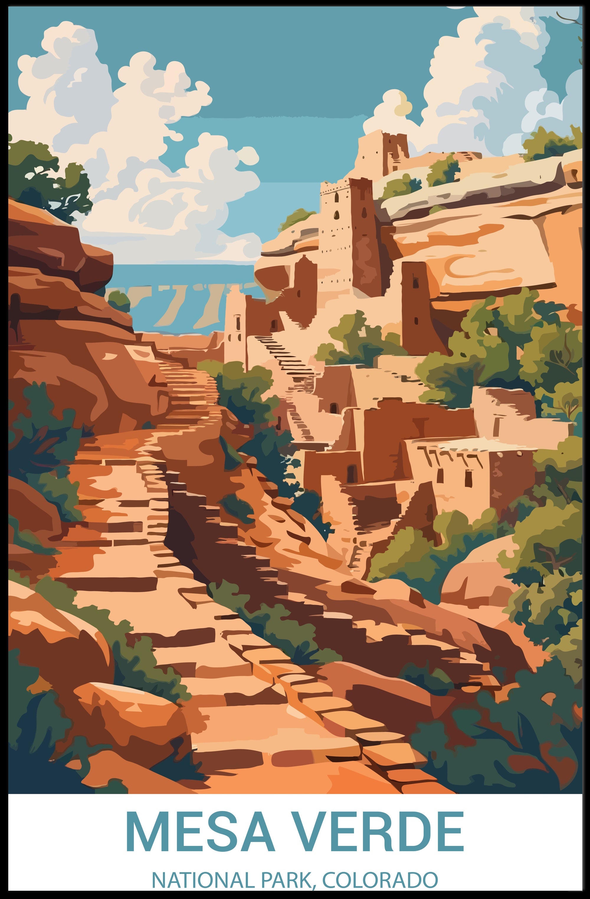 Mesa Verde National Park Vintage Illustration Poster