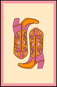 Stylized Cowboy Boots Retro Pop Culture Poster PosterGoat