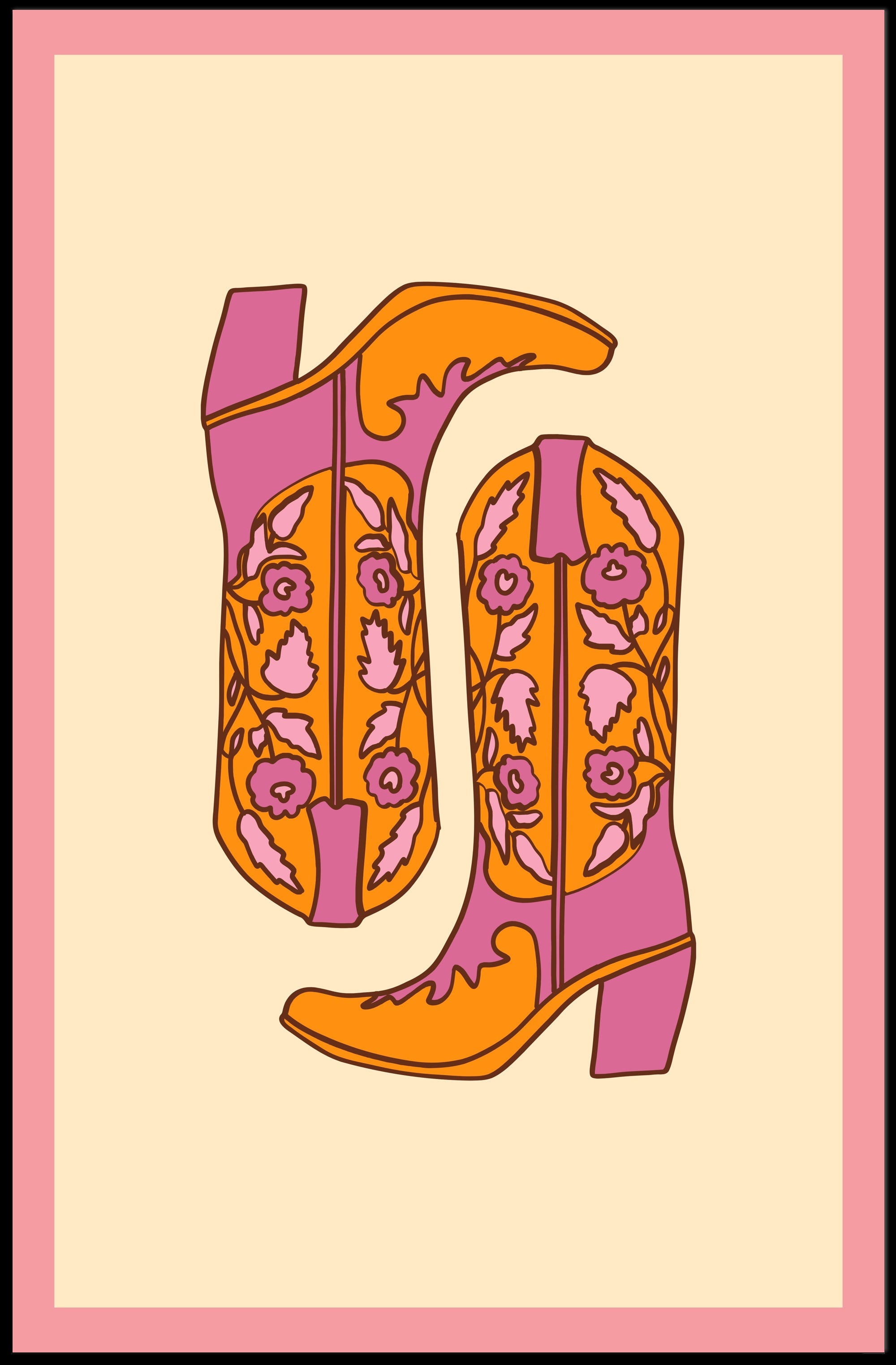 Stylized Cowboy Boots Retro Pop Culture Poster PosterGoat