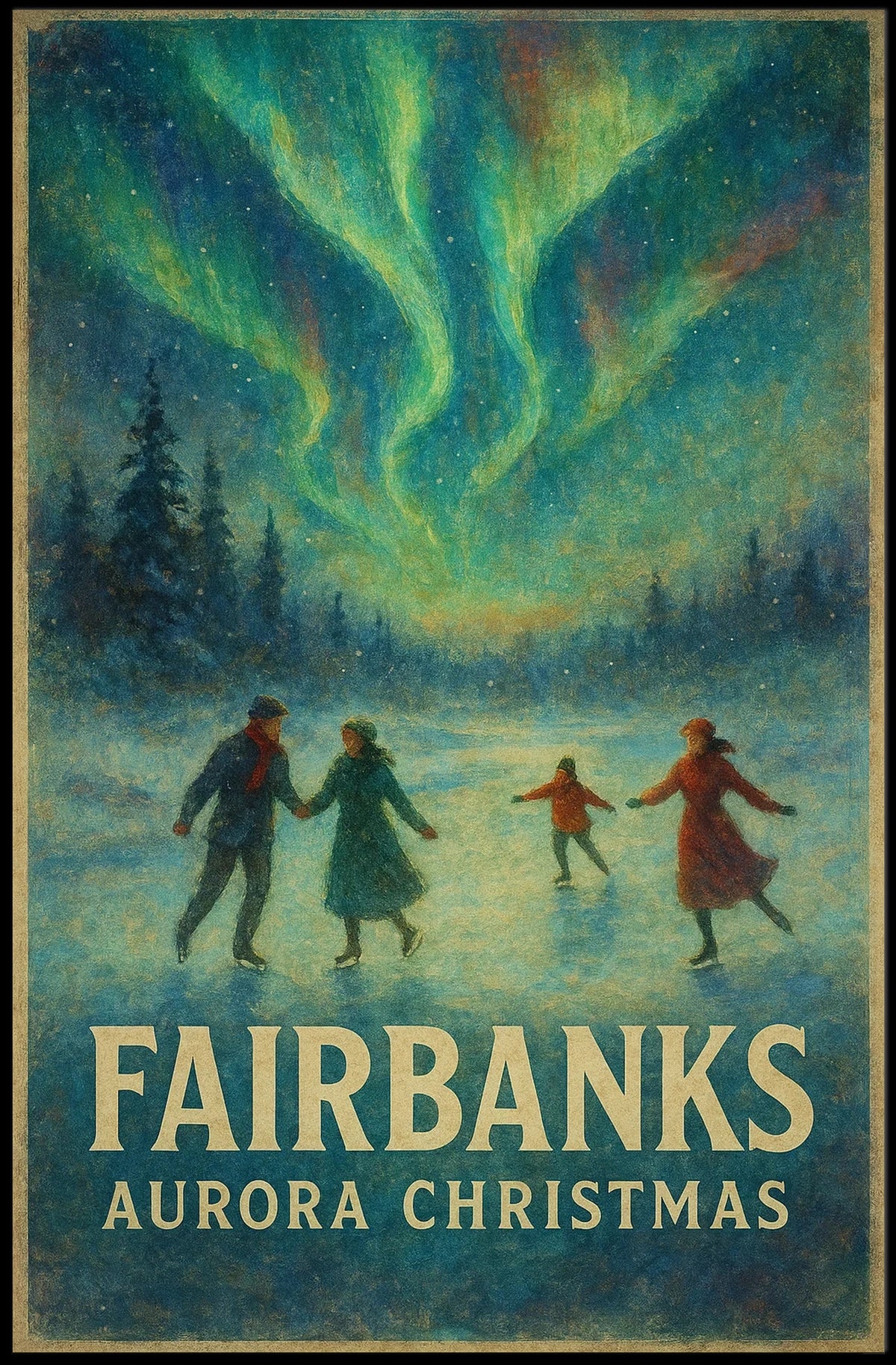 Fairbanks Aurora Christmas Night Sky Landscape Poster