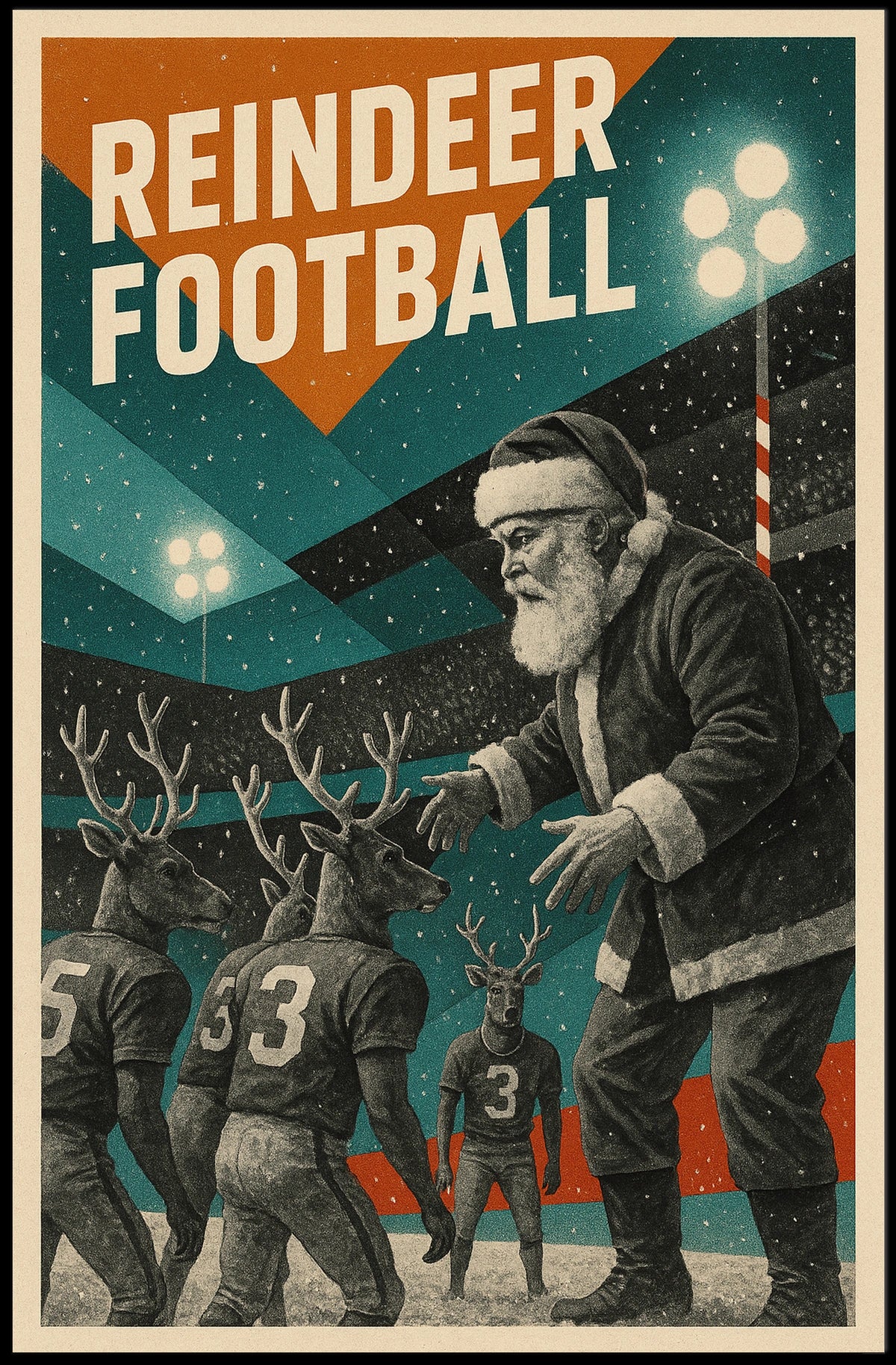 Festive Football Santa Vintage Art Poster