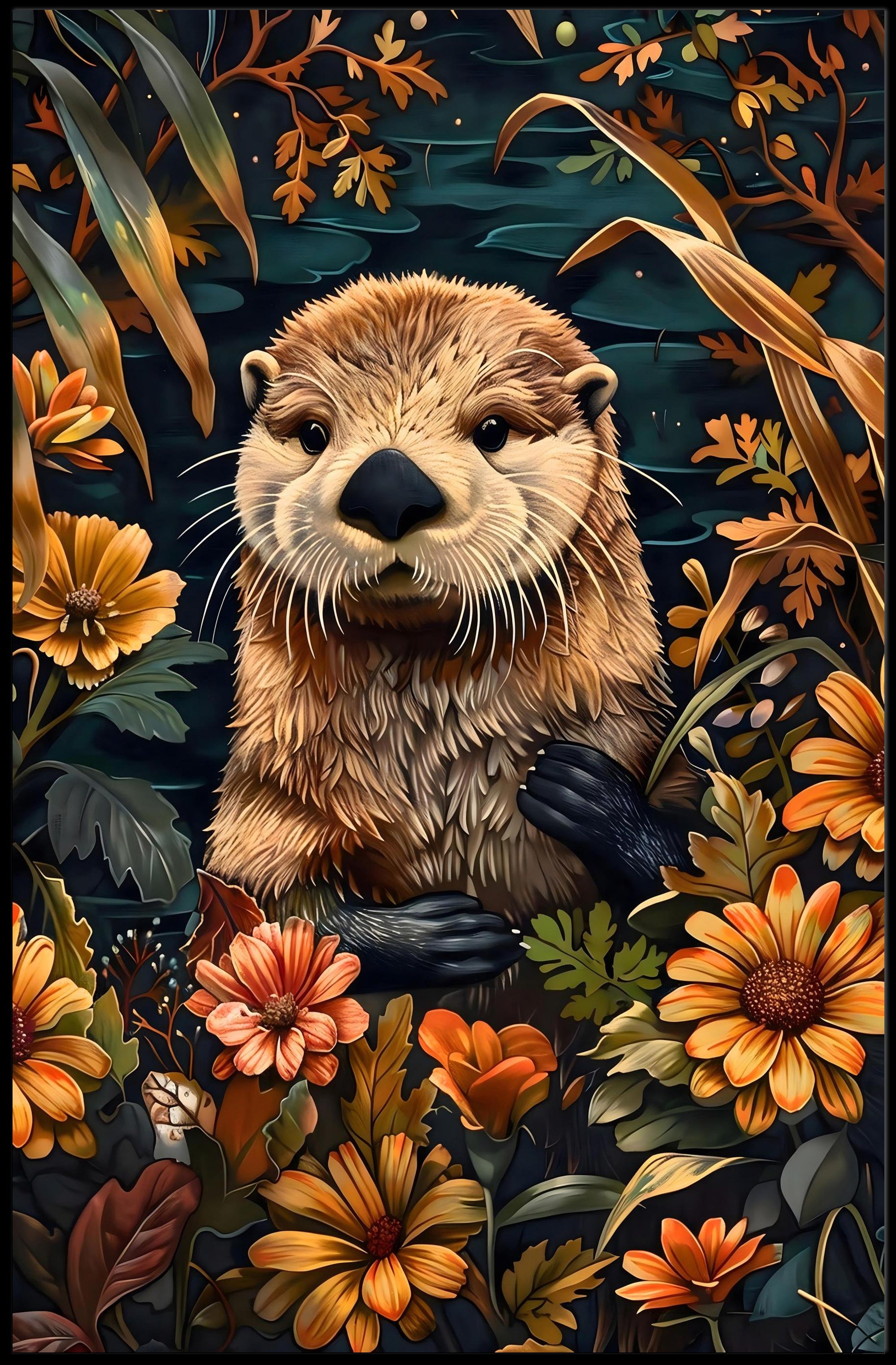 Otter in Bloom Wall Art Print for Decor Lovers