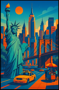 New York City Skyline Poster Retro Vibrant Wall Art