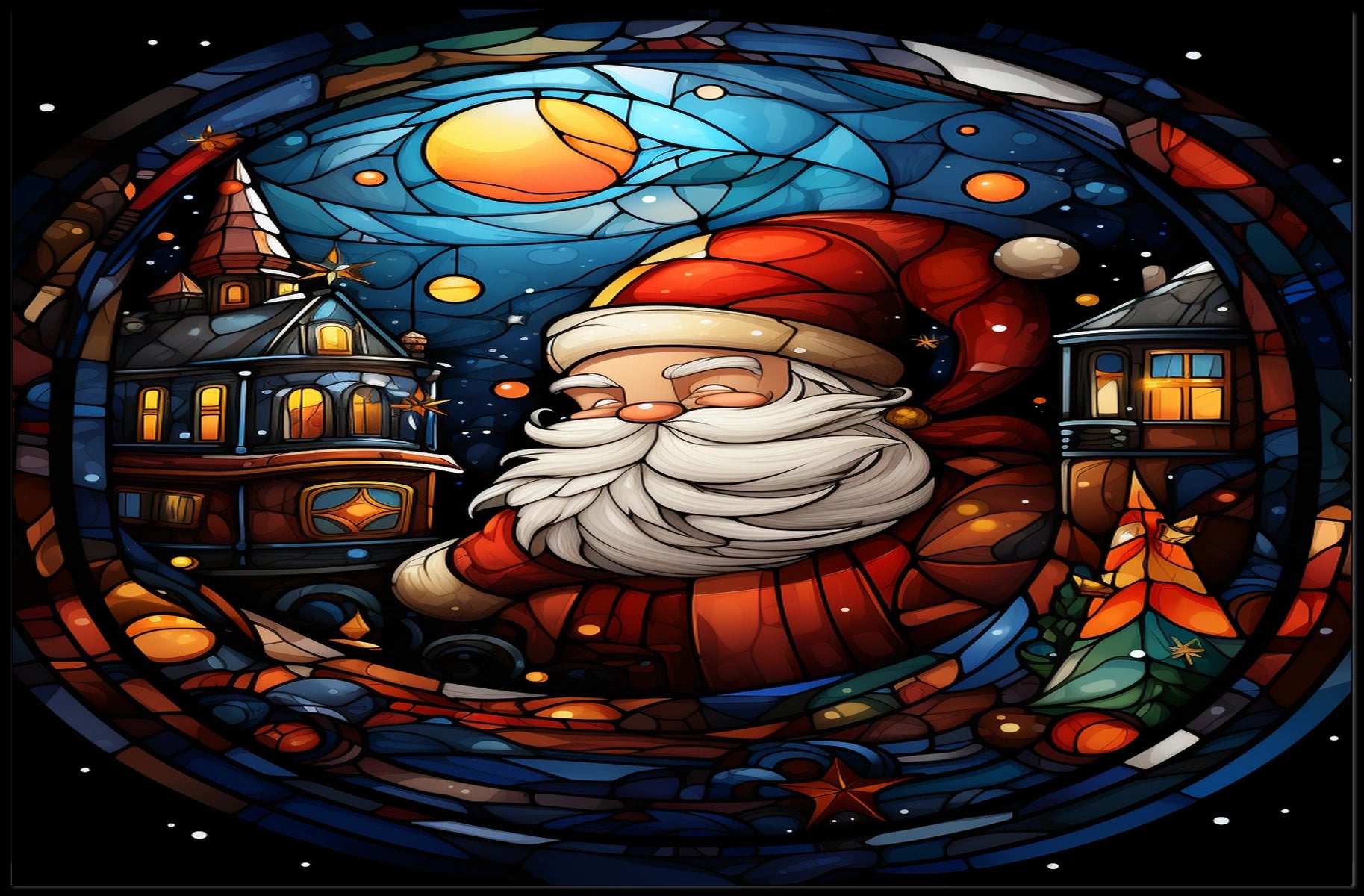 Festive Stained Glass Santa Poster