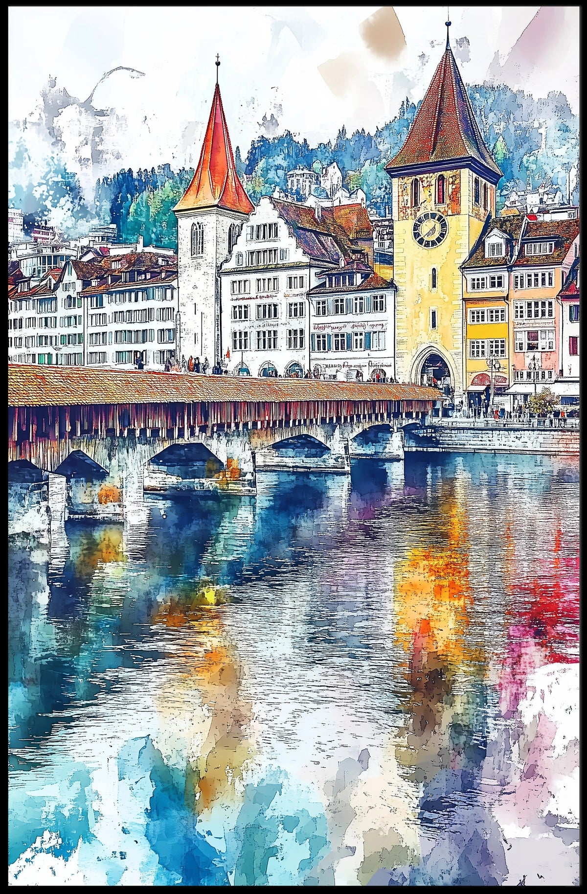 Lucerne Chapel Bridge And Old Town Switzerland Poster