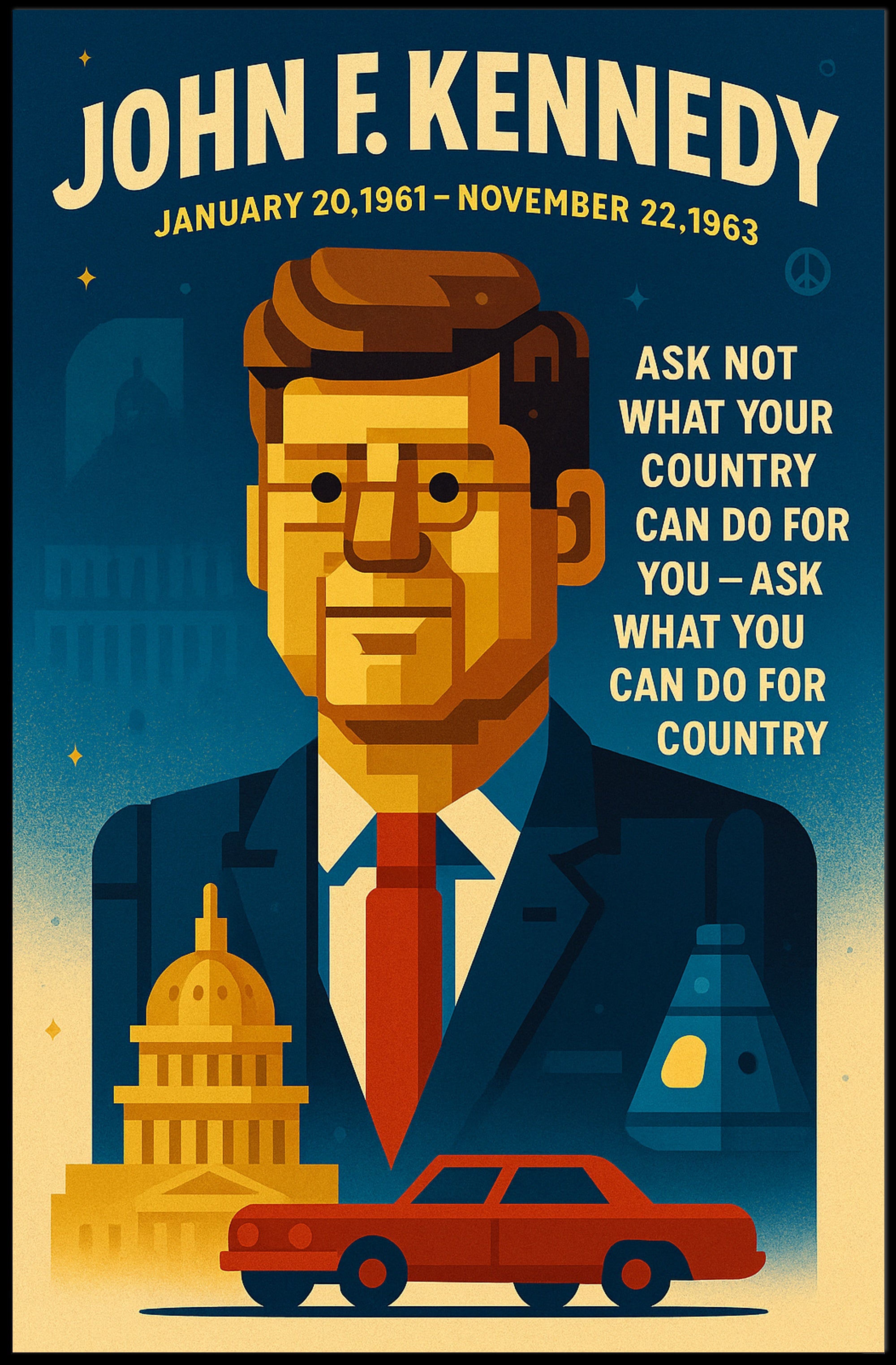 JFK Vintage Patriotic Art Print Historical or Presidential Poster