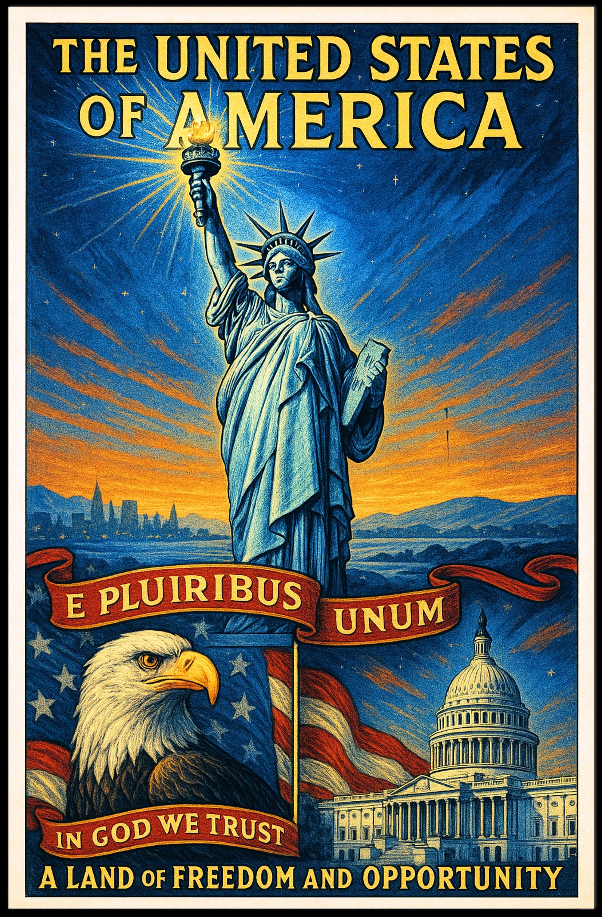 The United States of America Land of Freedom and Opportunity Poster PosterGoat