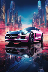Futuristic Sports Car in Neon City Futuristic Sci-Fi Poster