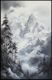 Majestic Snowy Mountainscape Scenic Art Poster