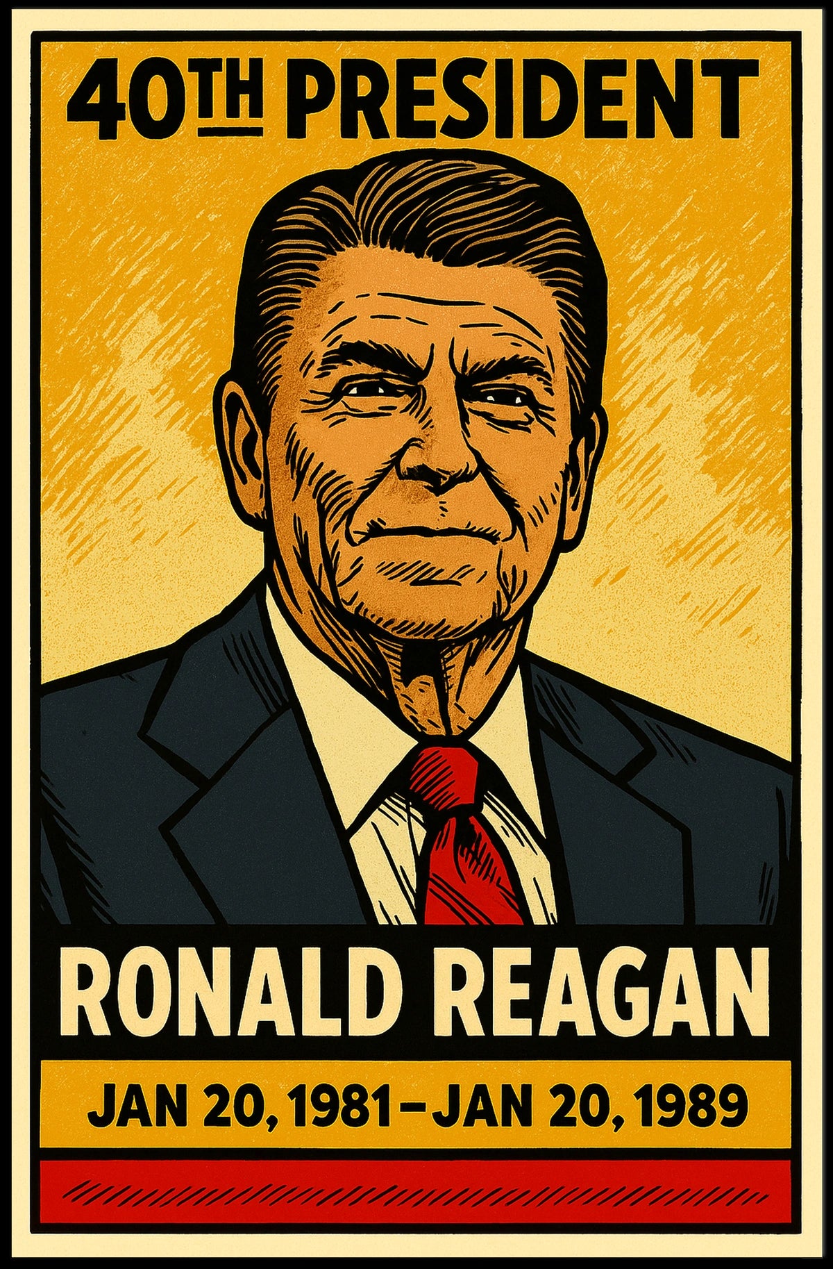 Ronald Reagan 40th President of the United States Inked Comic Style Poster