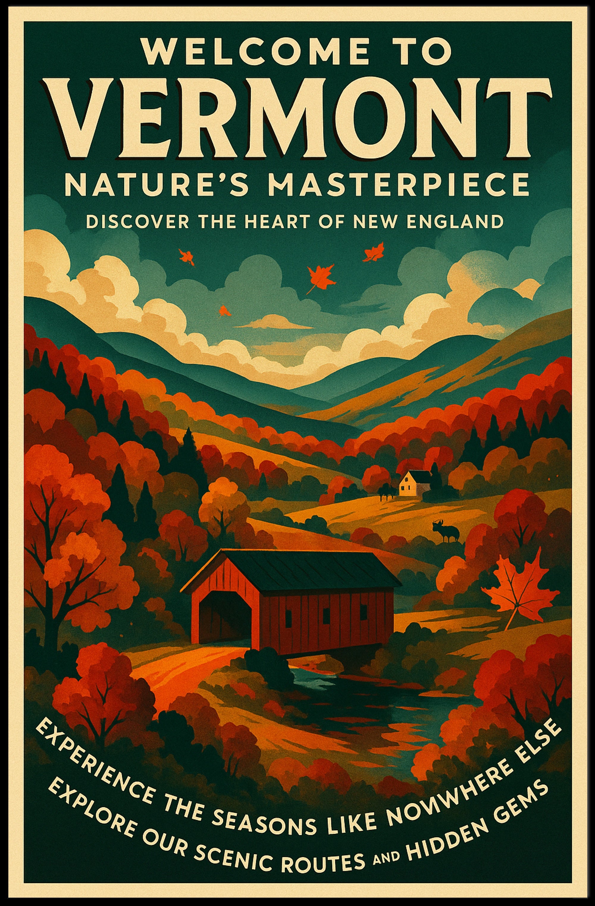Vermont Scenic Poster Wall Art Print Vintage Travel