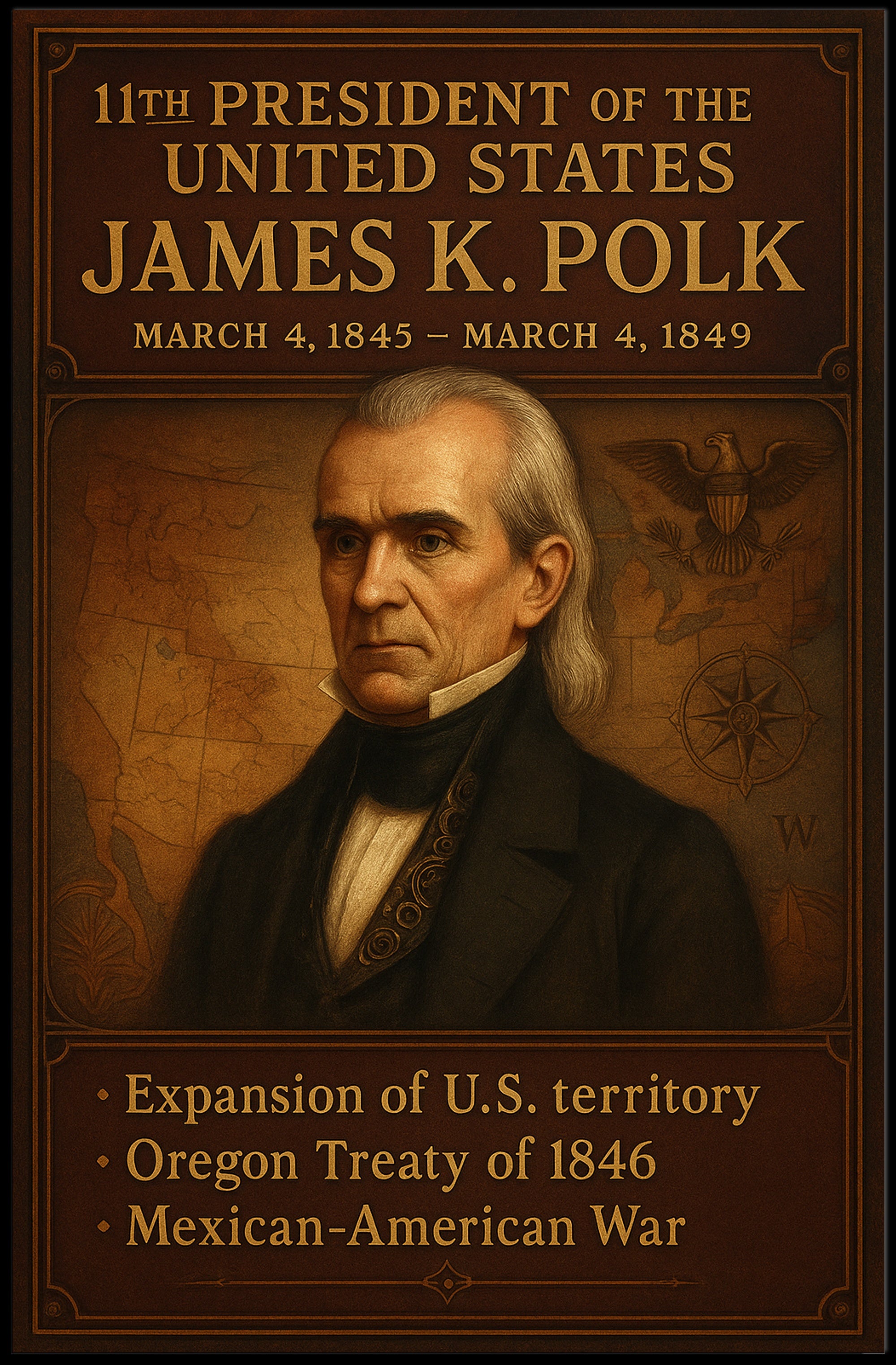 James K. Polk Vintage Historical Presidential Poster