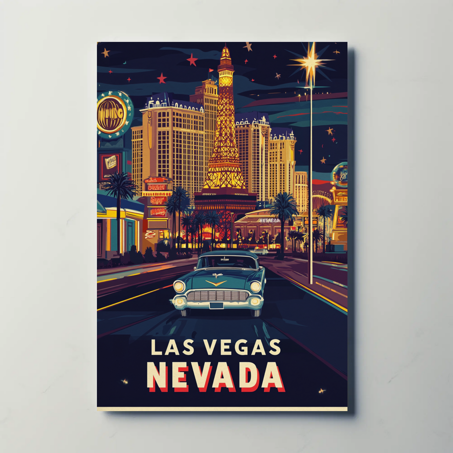 Vintage Poster Las Vegas Strip Classic Car