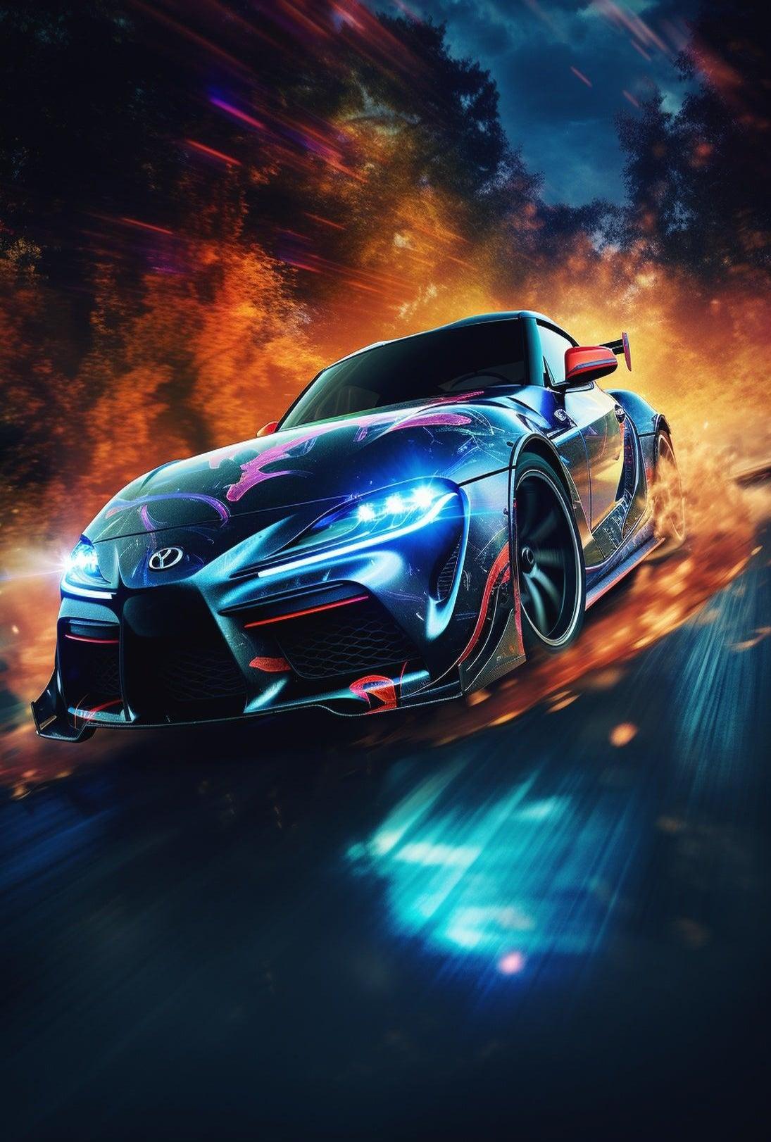 High-Speed Racing Car in Motion Sports Poster