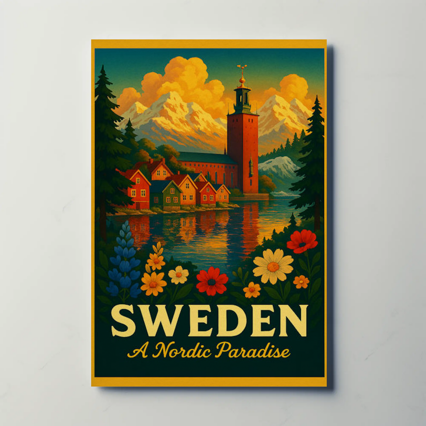 Sweden Nordic Paradise Mountains Lakes Flowers Poster
