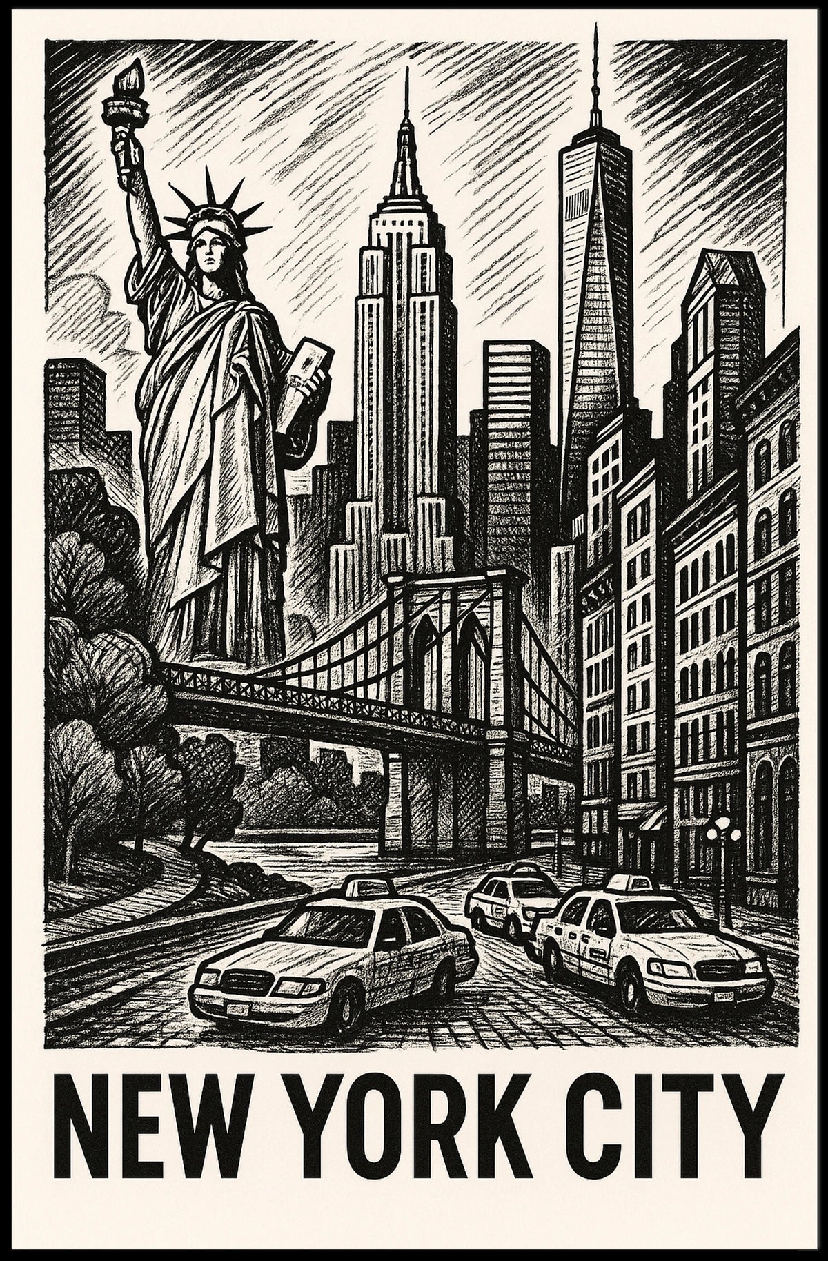 Iconic New York City Poster Black And White Wall Art NYC