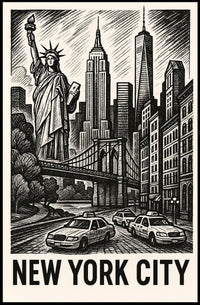 Iconic New York City Poster Black And White Wall Art NYC