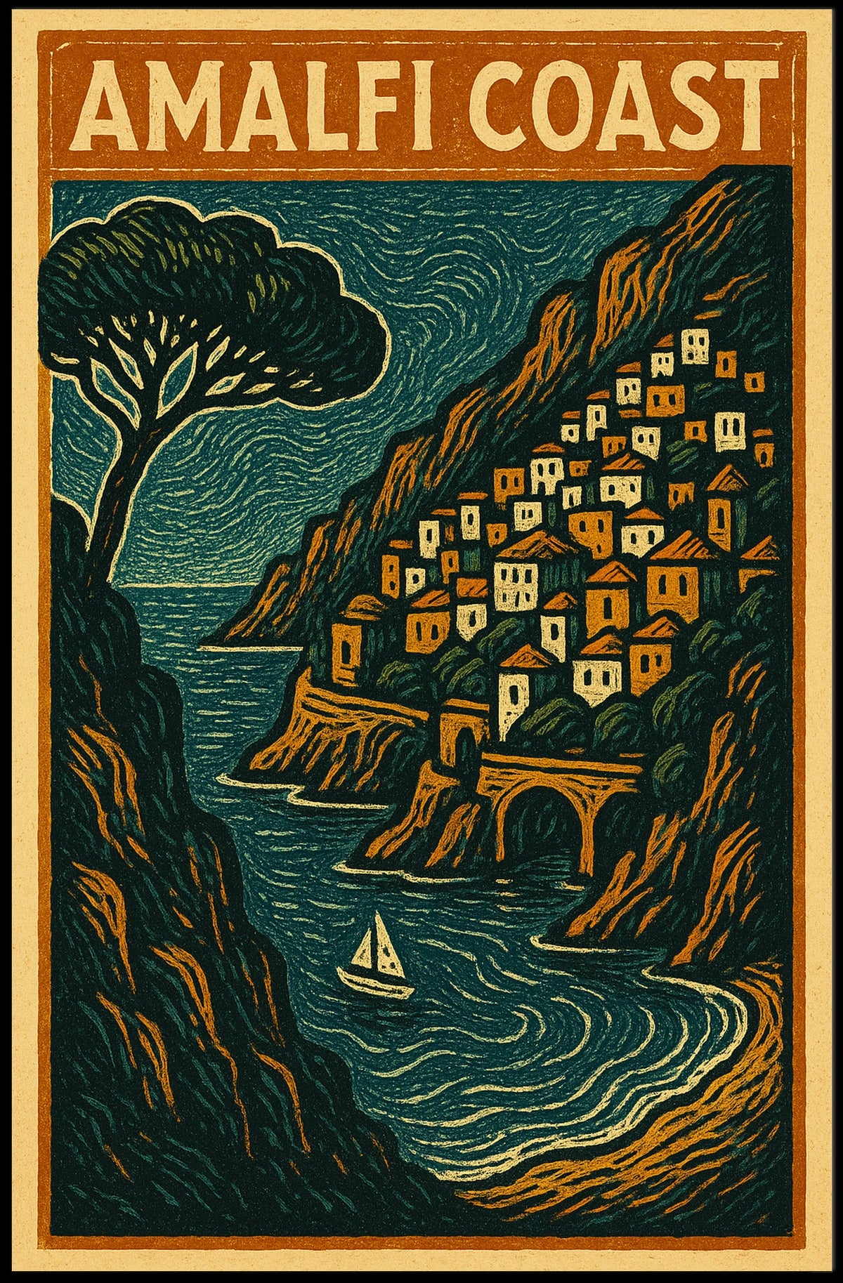 Amalfi Coast Travel Poster Wall Art Coastal Decor 18x24