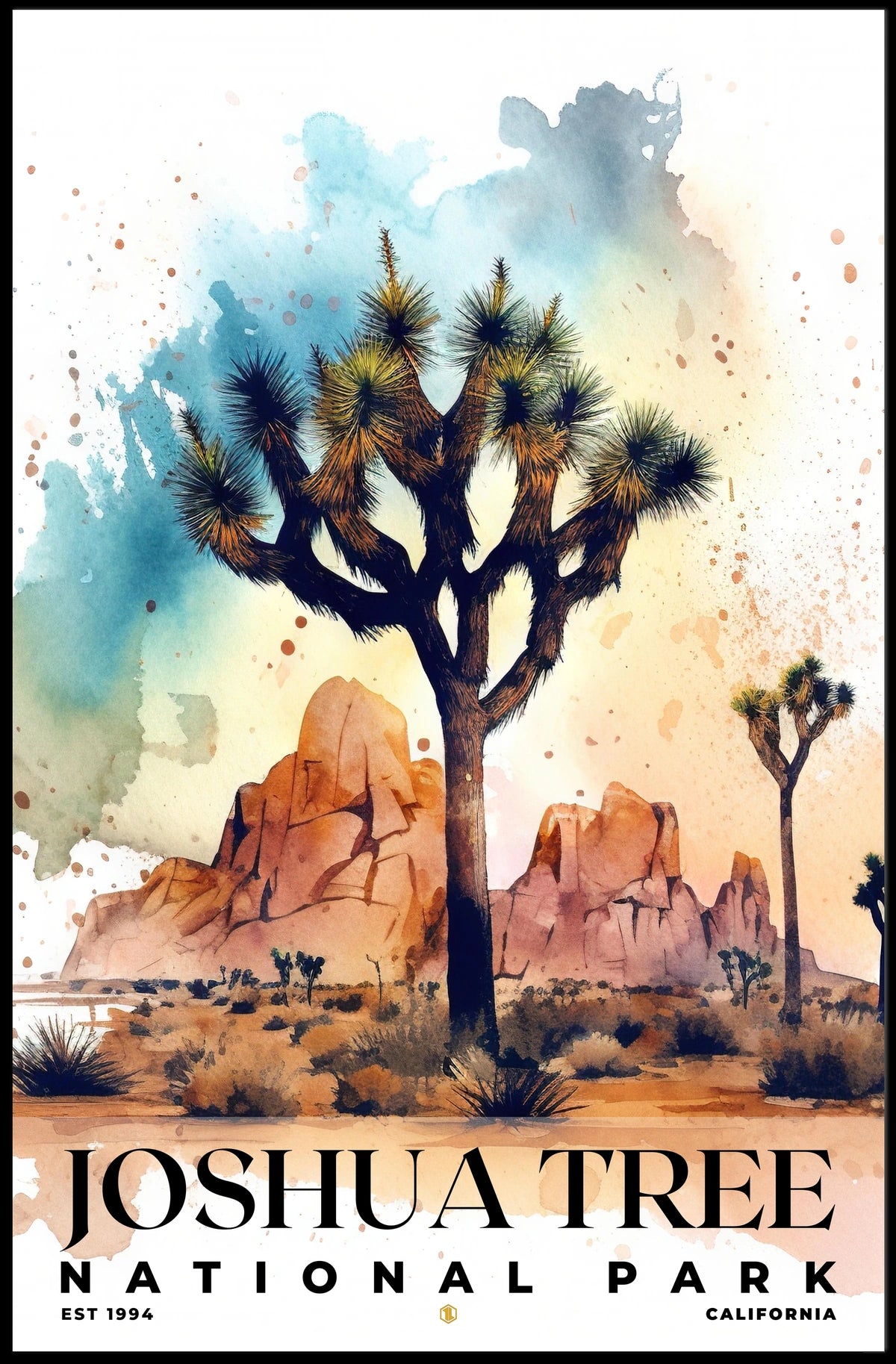 Joshua Tree Watercolor Wall Art Poster