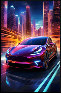 Futuristic Electric Car in the City Poster PosterGoat