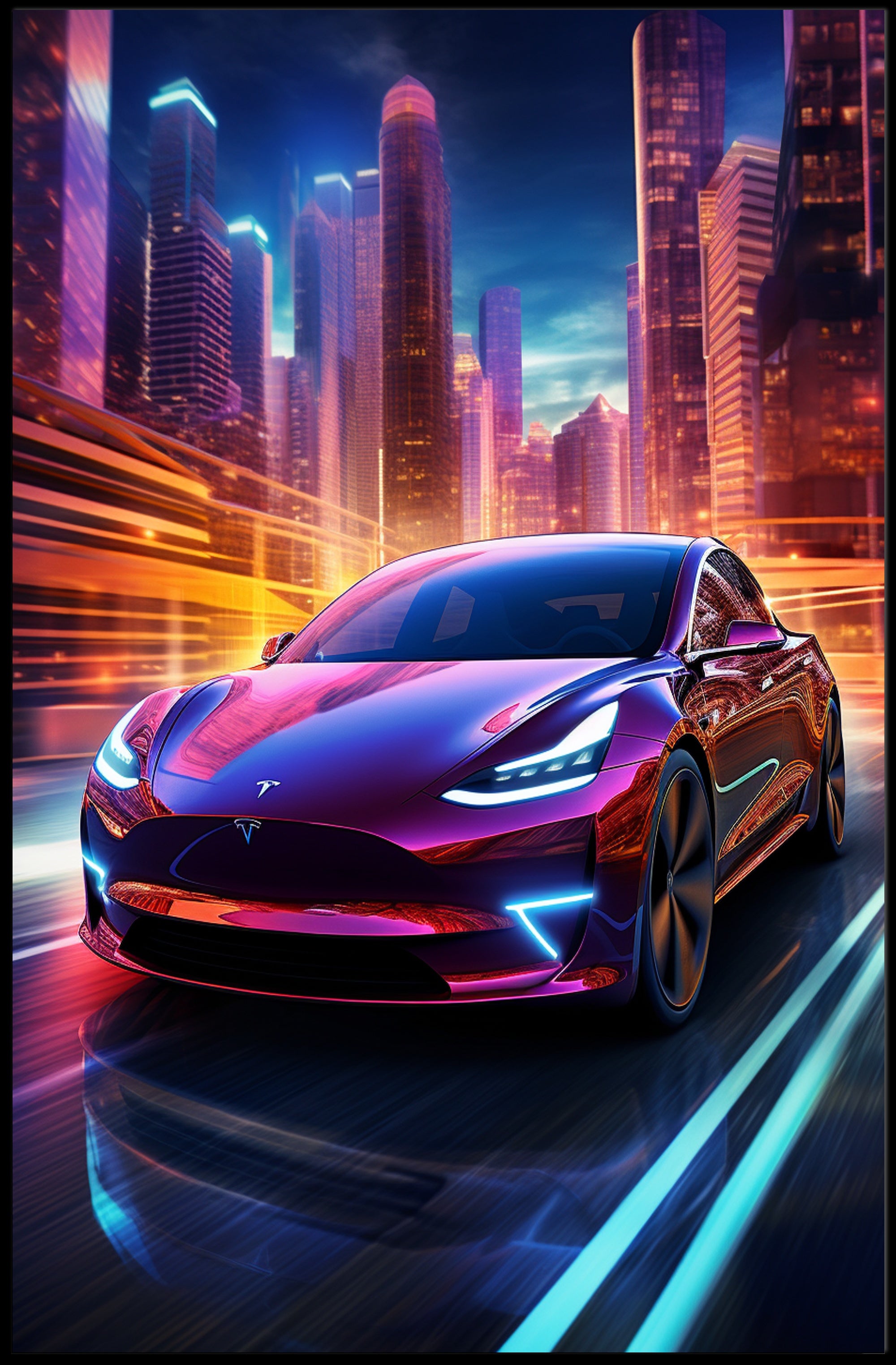 Futuristic Electric Car in the City Poster PosterGoat
