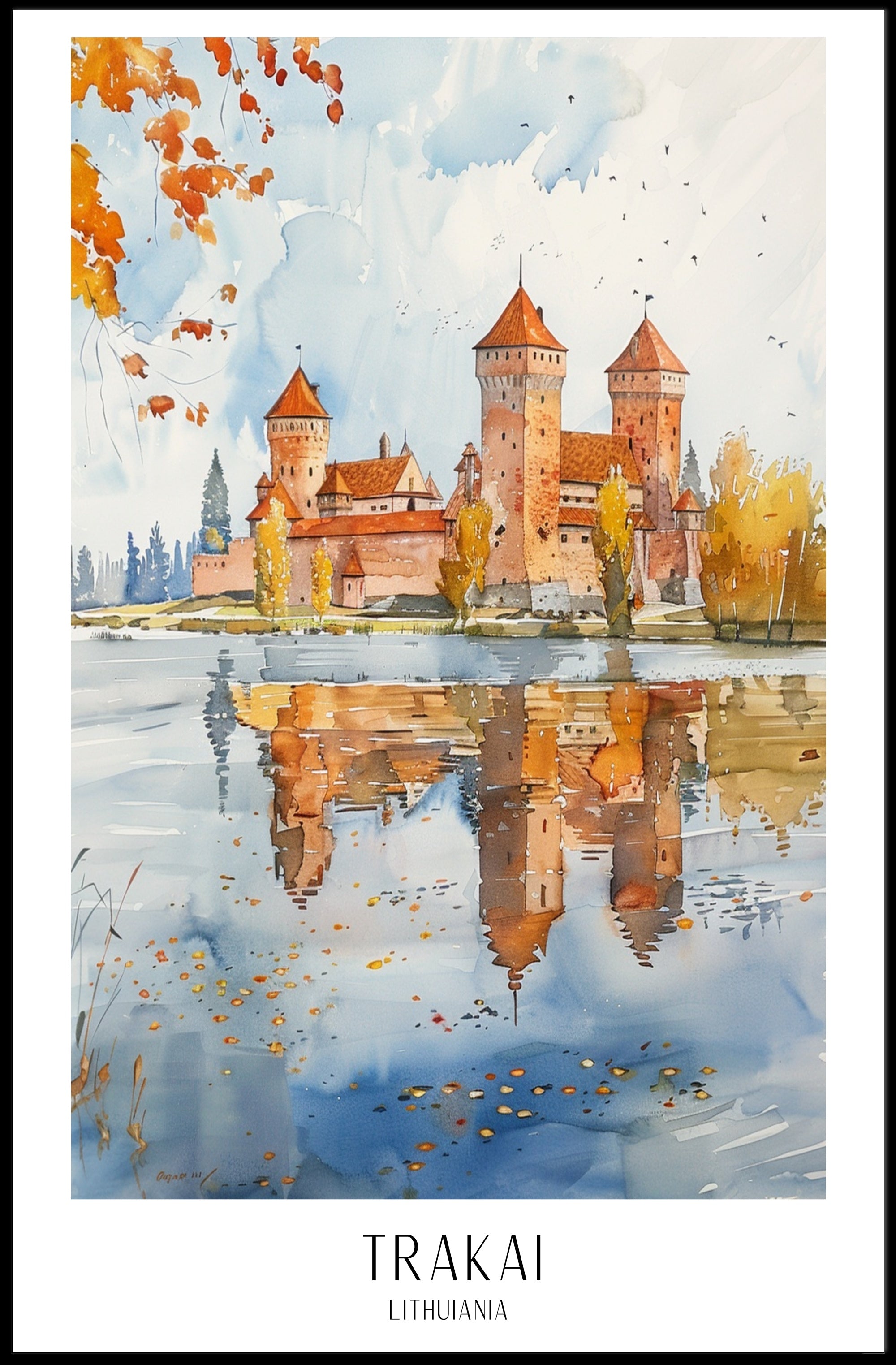 Trakai Castle Watercolor Art: Cultural or Heritage Poster PosterGoat