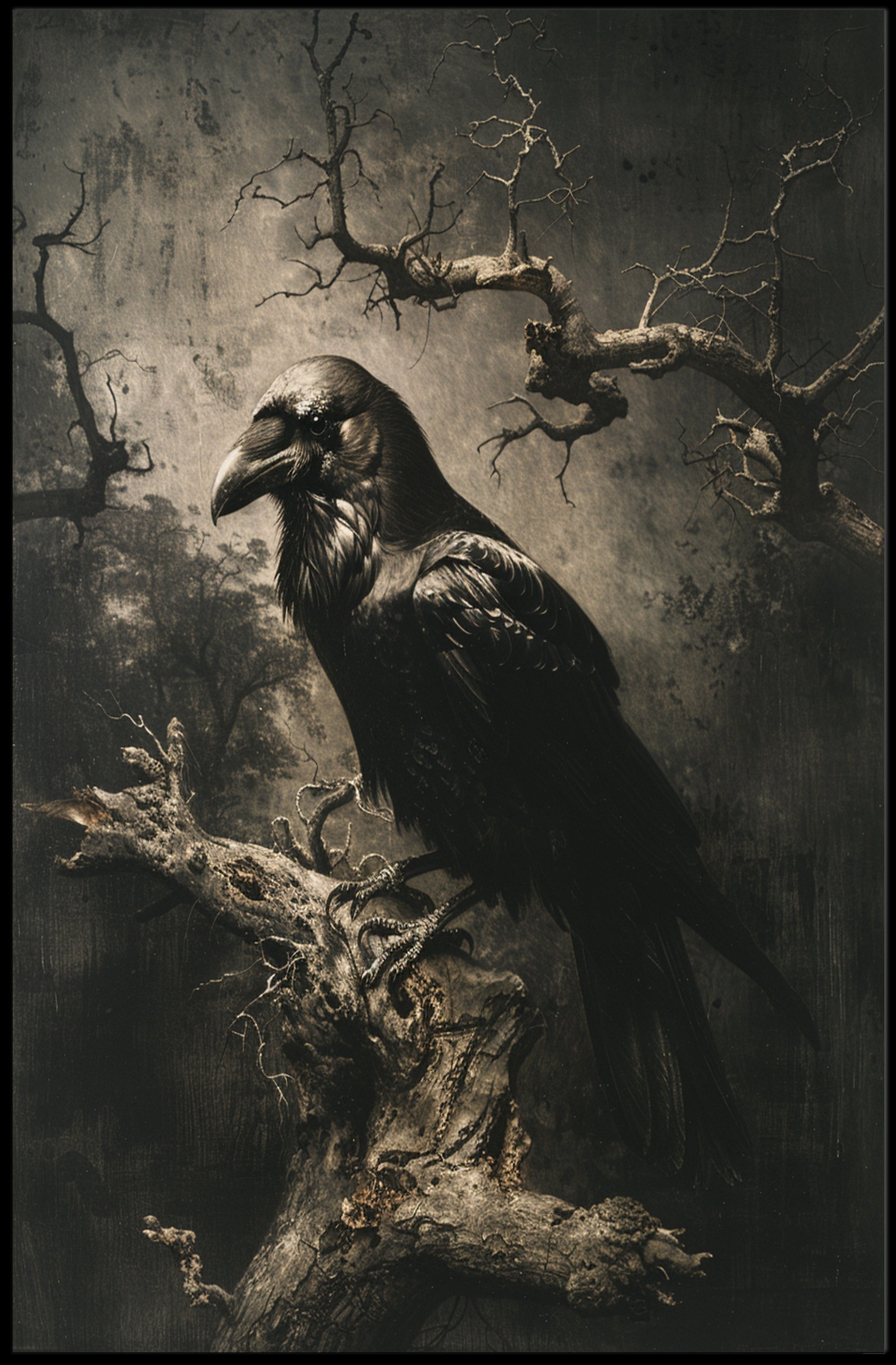 The Watchful Raven Art Print Poster for Home Decor and Nature Lovers PosterGoat