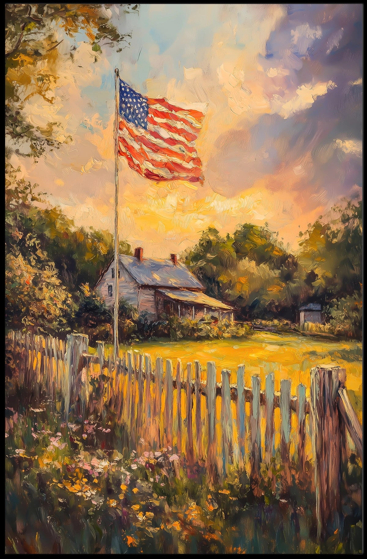 peaceful farmhouse landscape Poster