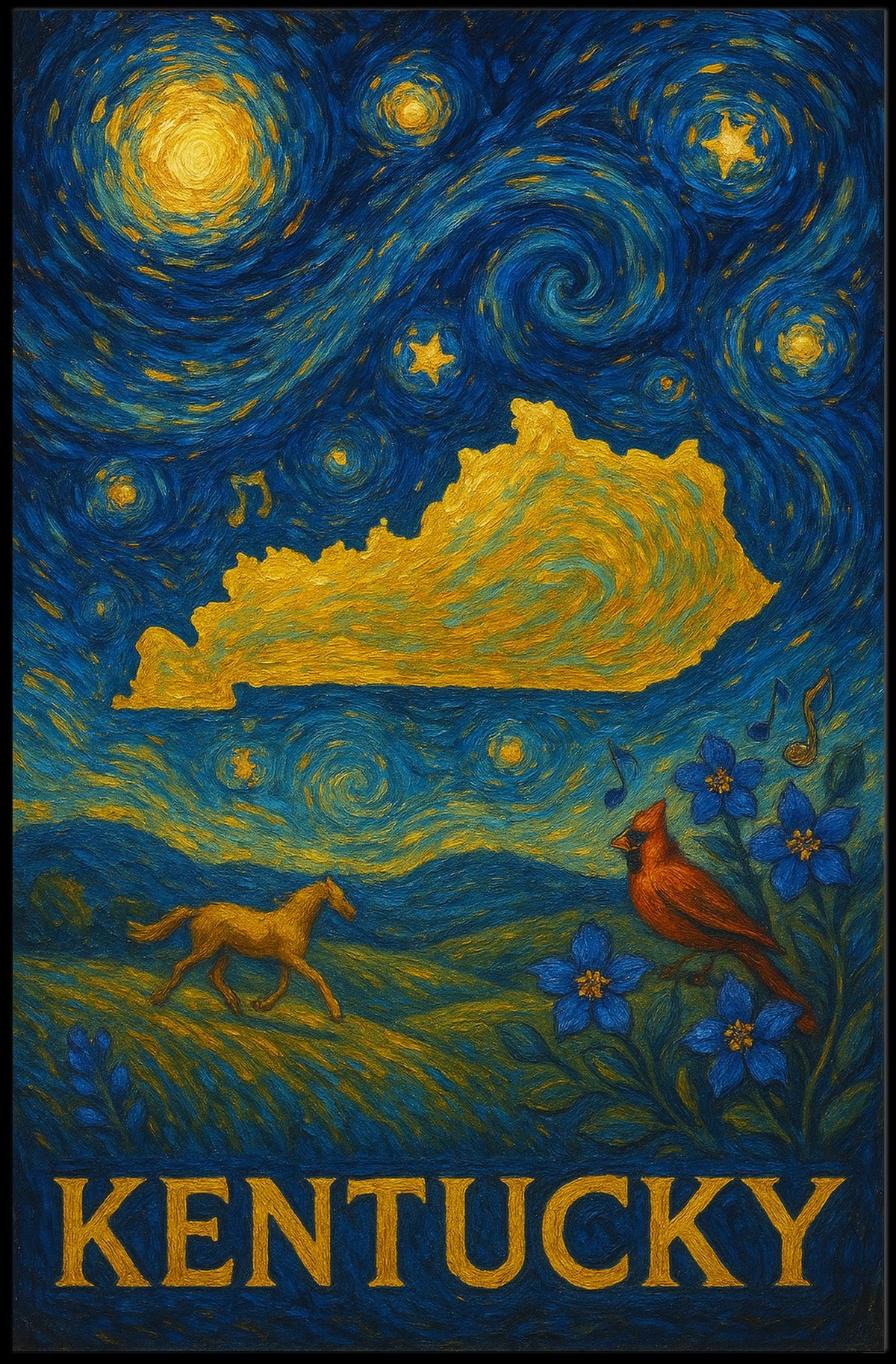 Kentucky Horse and Starry Night Artistic Poster
