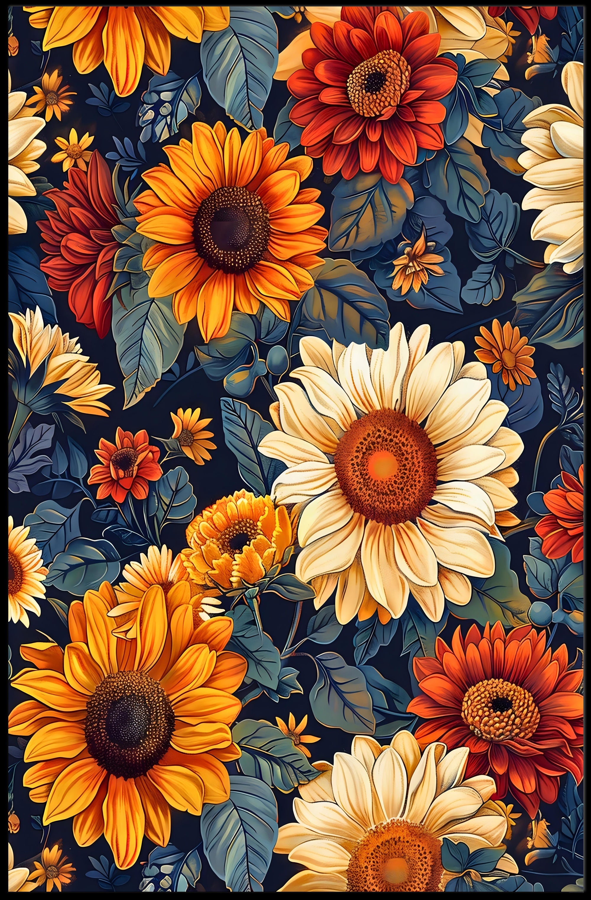 Vibrant Floral Illustration with Modern Artistic Poster