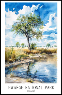 Hwange National Park Safari Landscape Watercolor National Park Poster PosterGoat