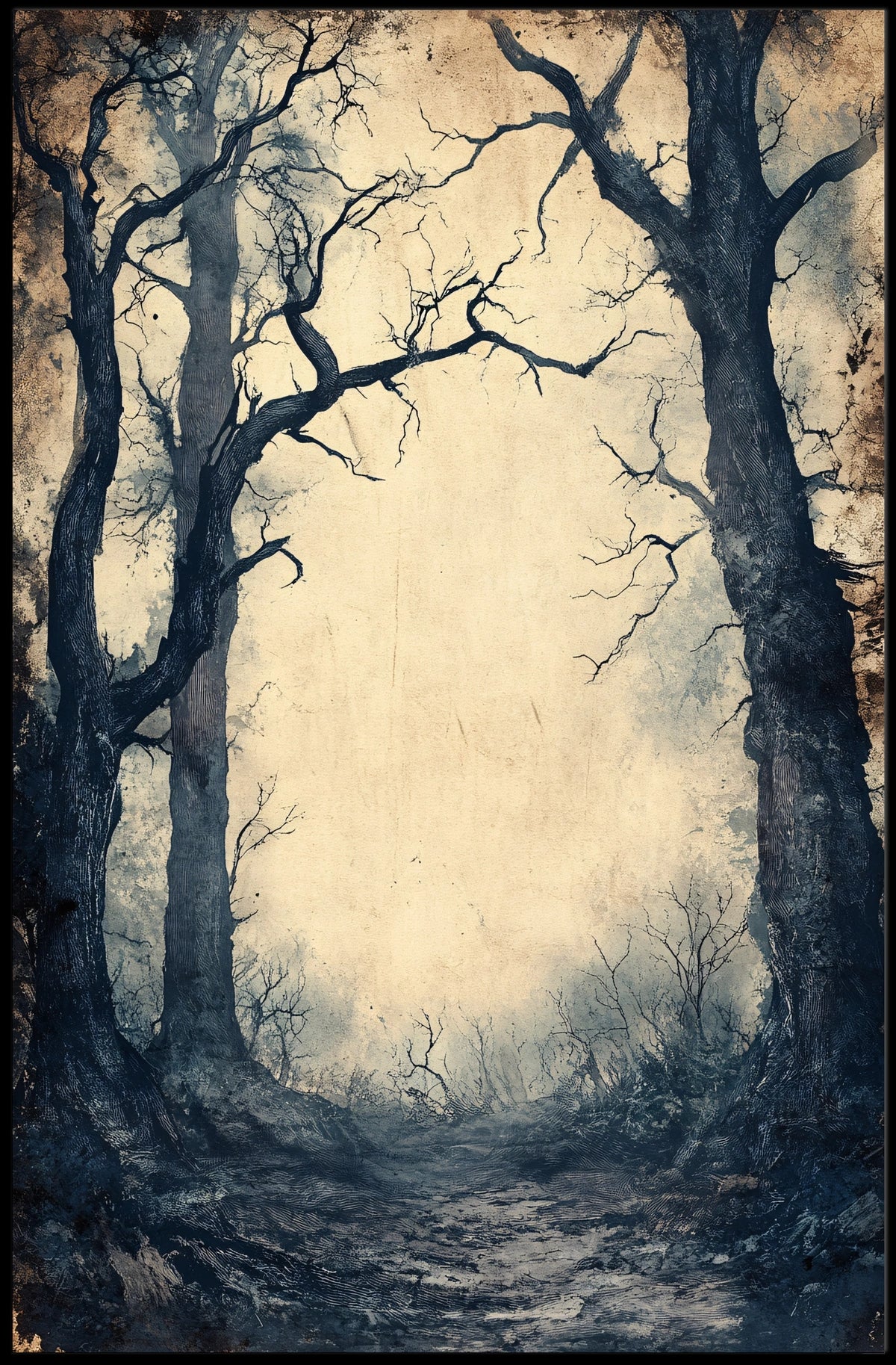 Haunting Pathway Forest Scene: Abstract Artistic Poster