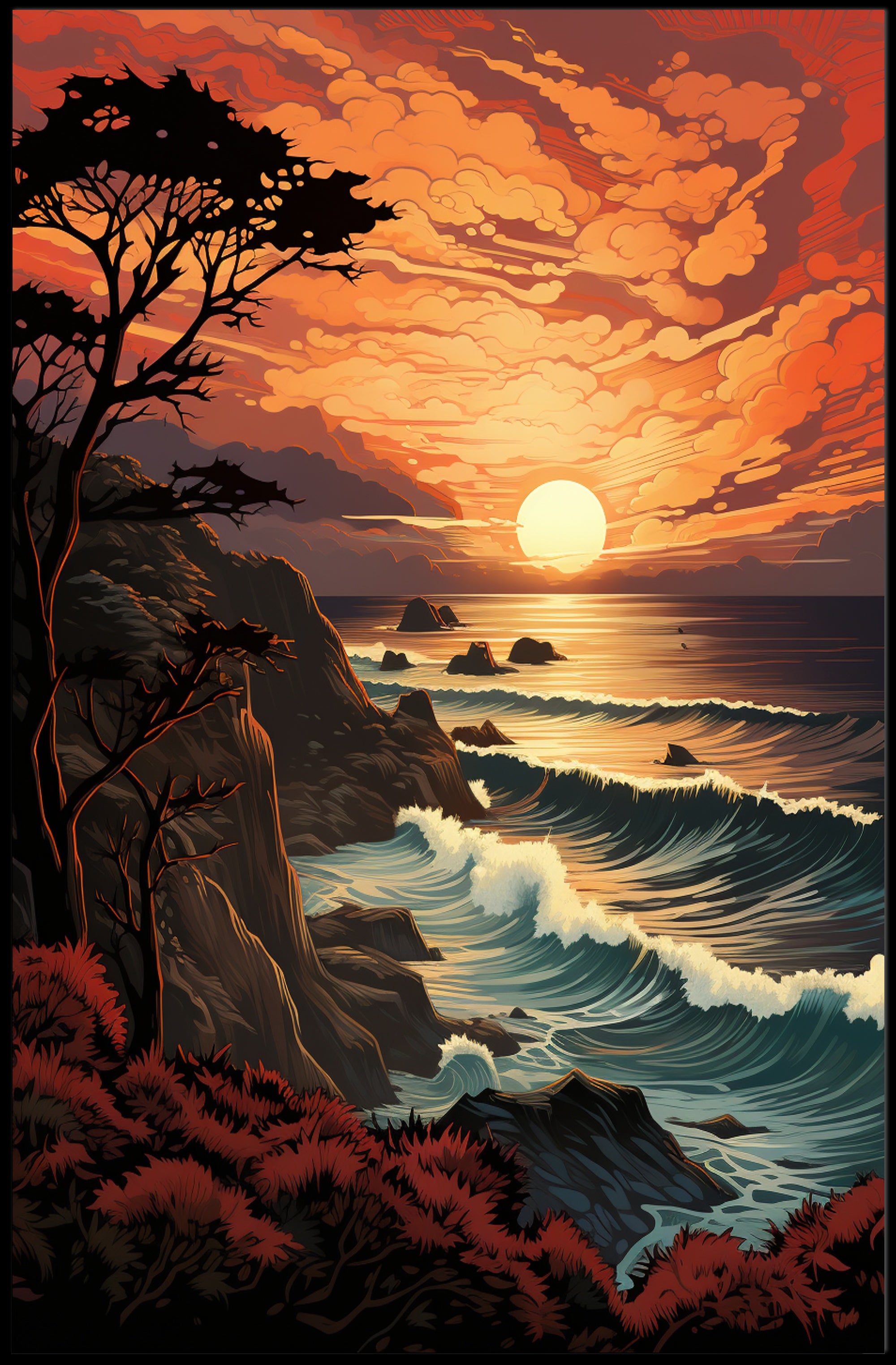 Sunset Over The Ocean Poster