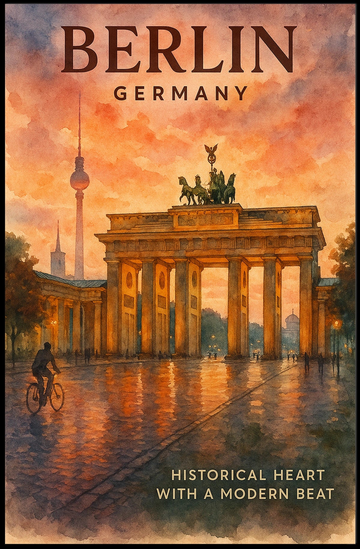 Brandenburg Gate Berlin Watercolor Vintage Poster Art