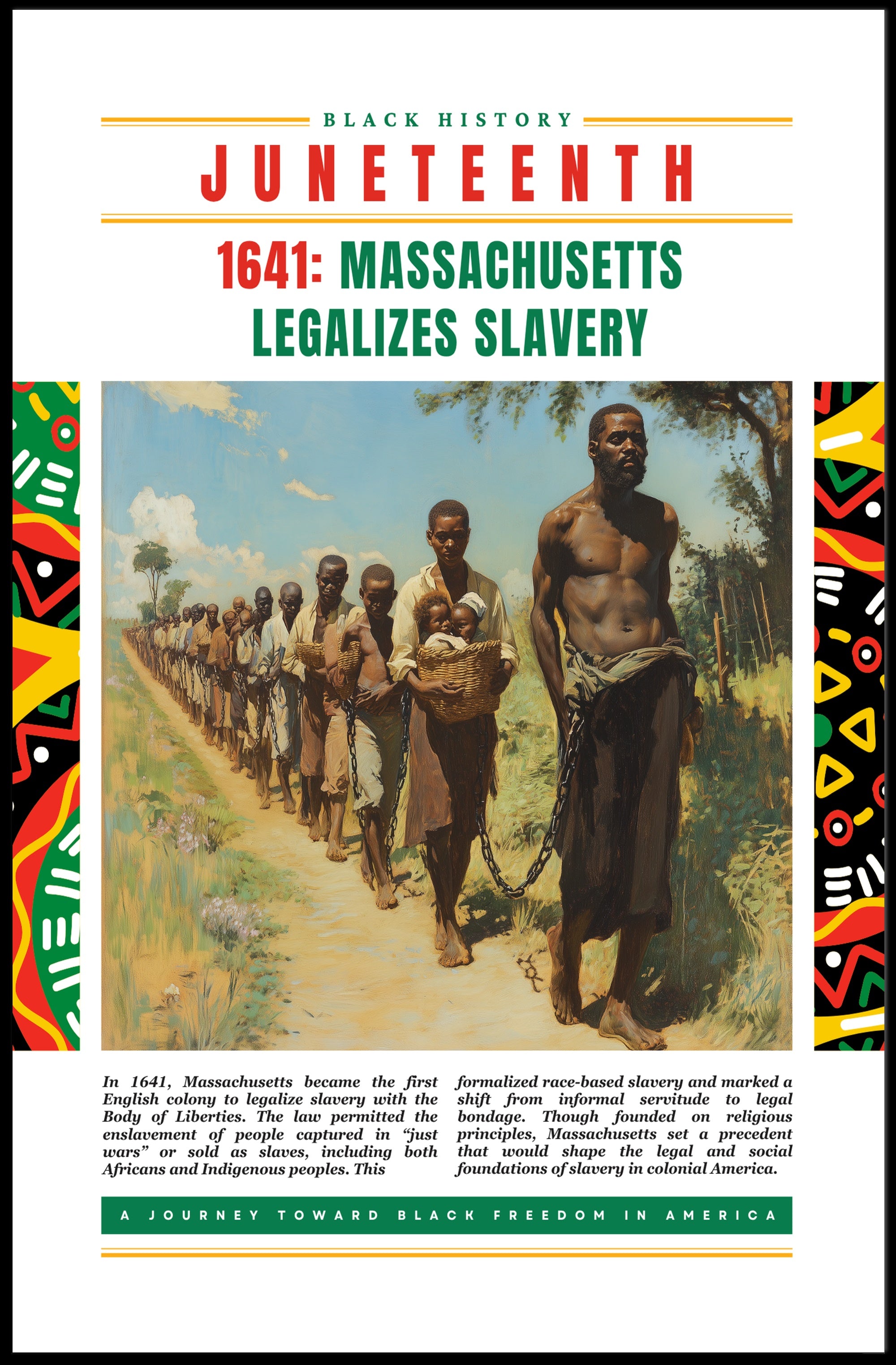 Black History Event: 1641 Slavery Legalization Educational Poster