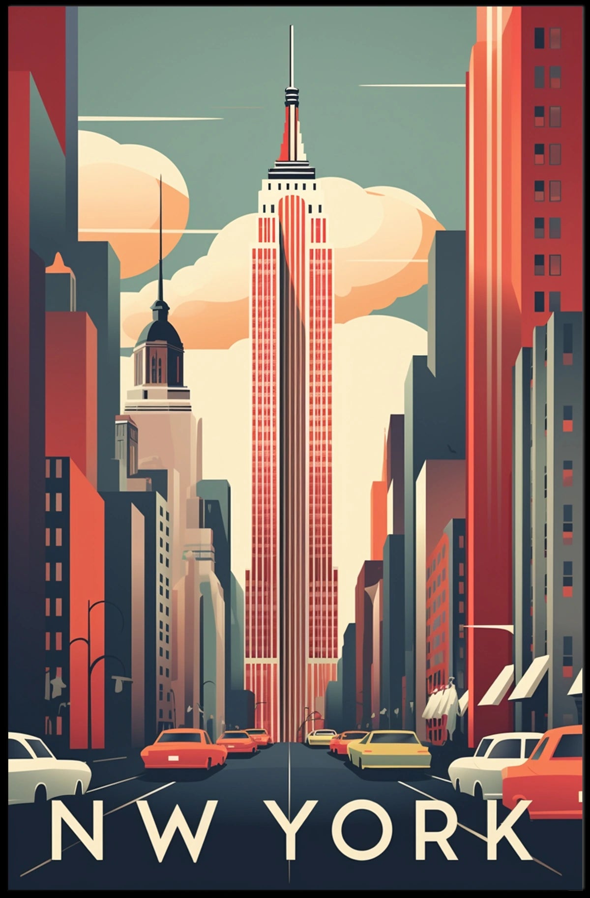 New York City Skyscraper Street Poster Vintage Wall Art