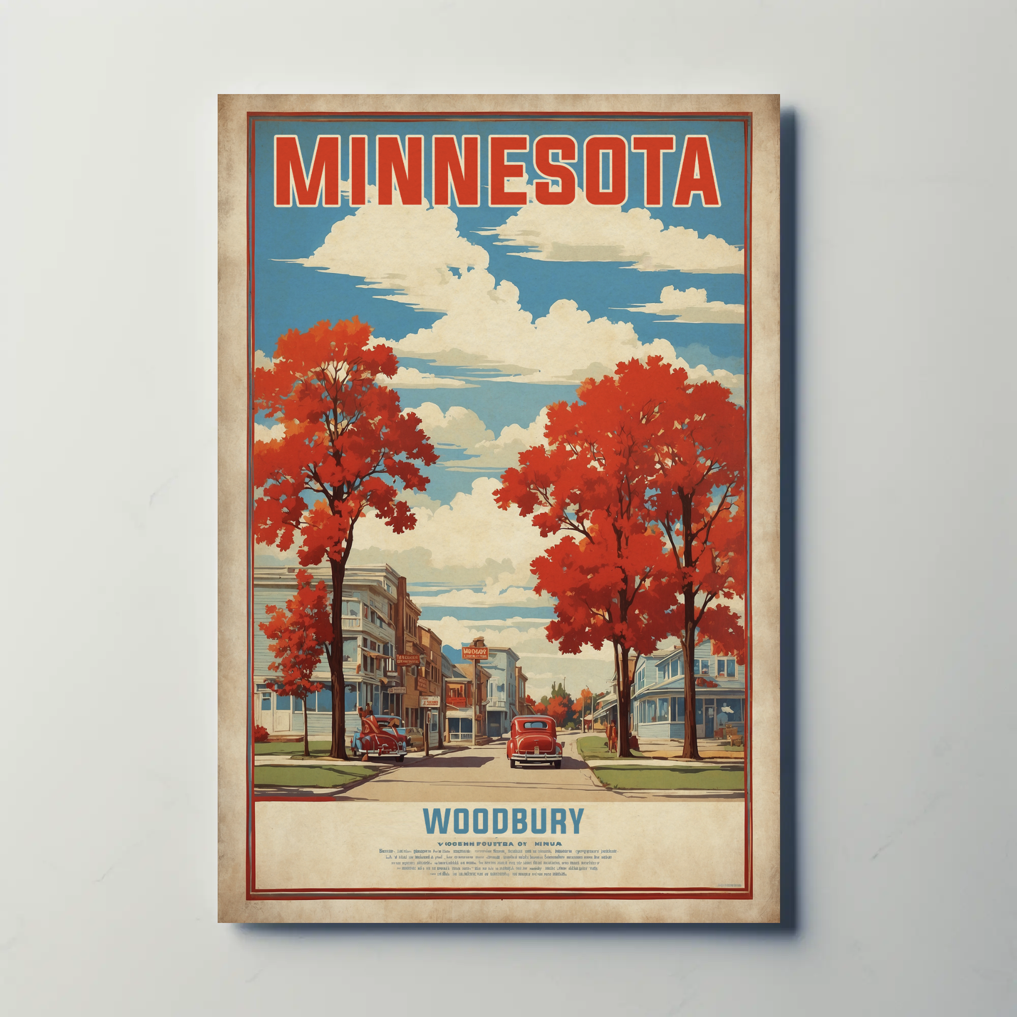 Woodbury Minnesota Autumn Street Scene Vintage Travel Poster