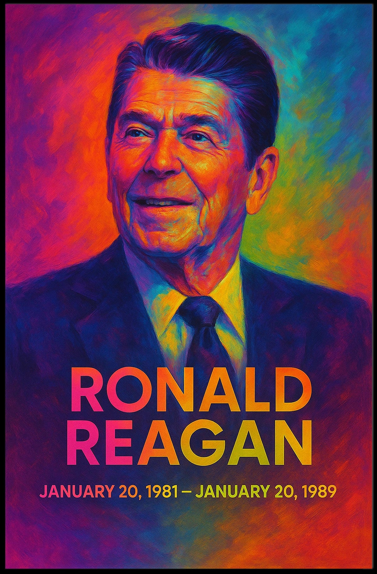 Ronald Reagan 40th President of the United States Neon Gradient Overlay Poster