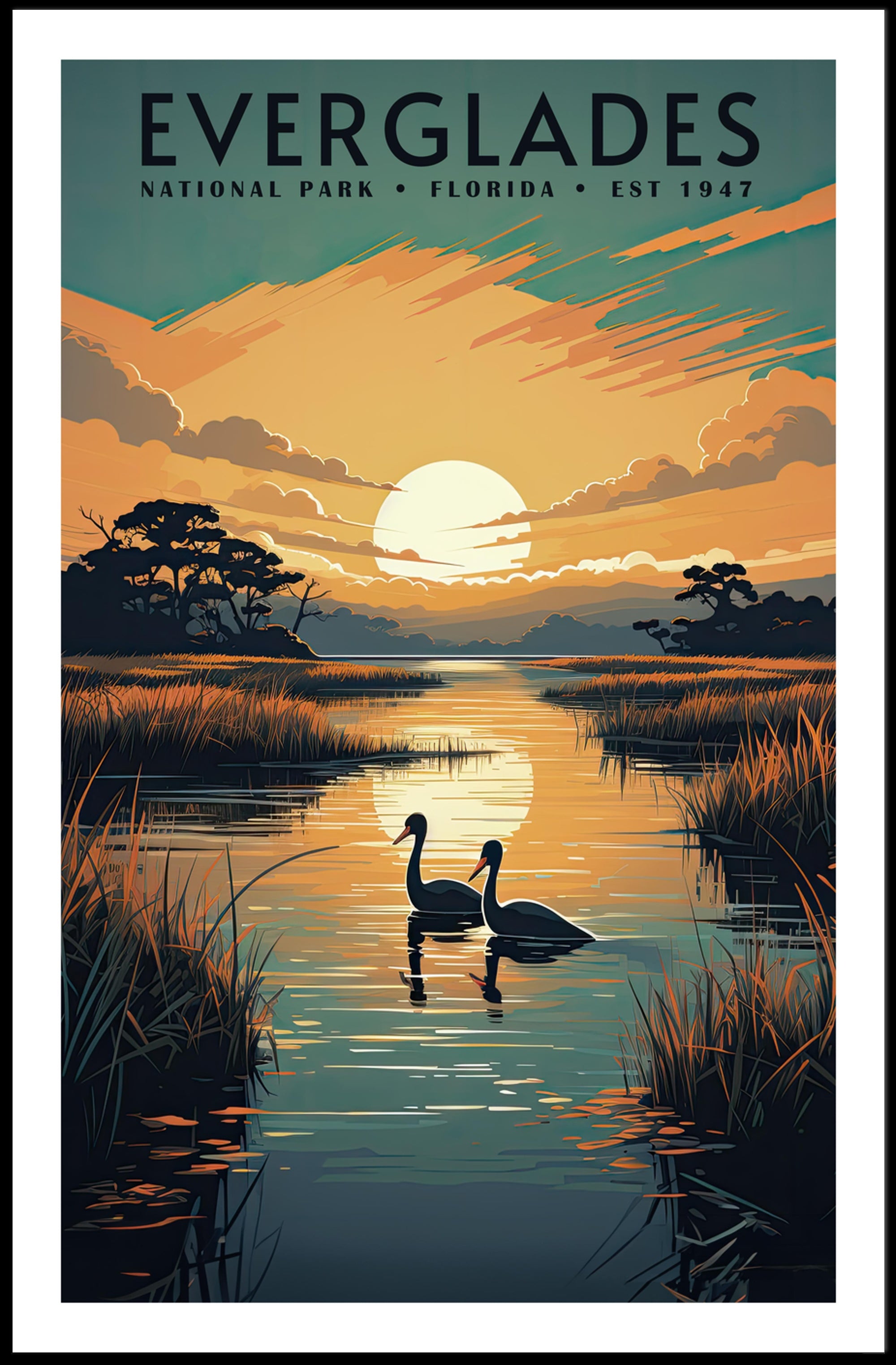Everglades Sunset Poster Travel Wall Art Print