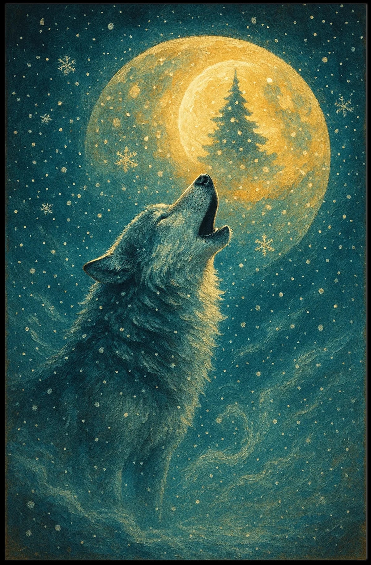 Howling Moon Wolf Poster