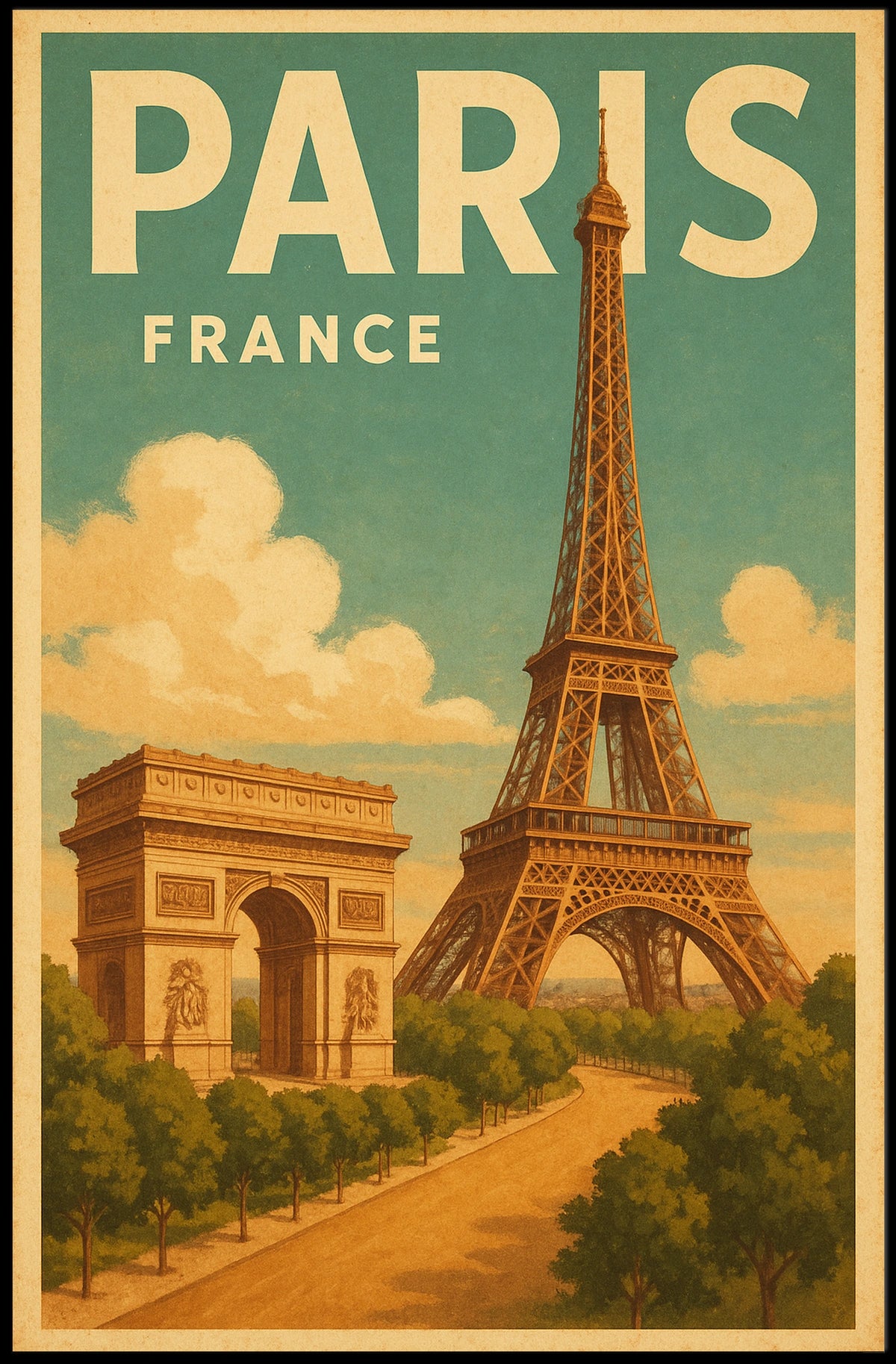Paris, France Iconic Landmarks Poster