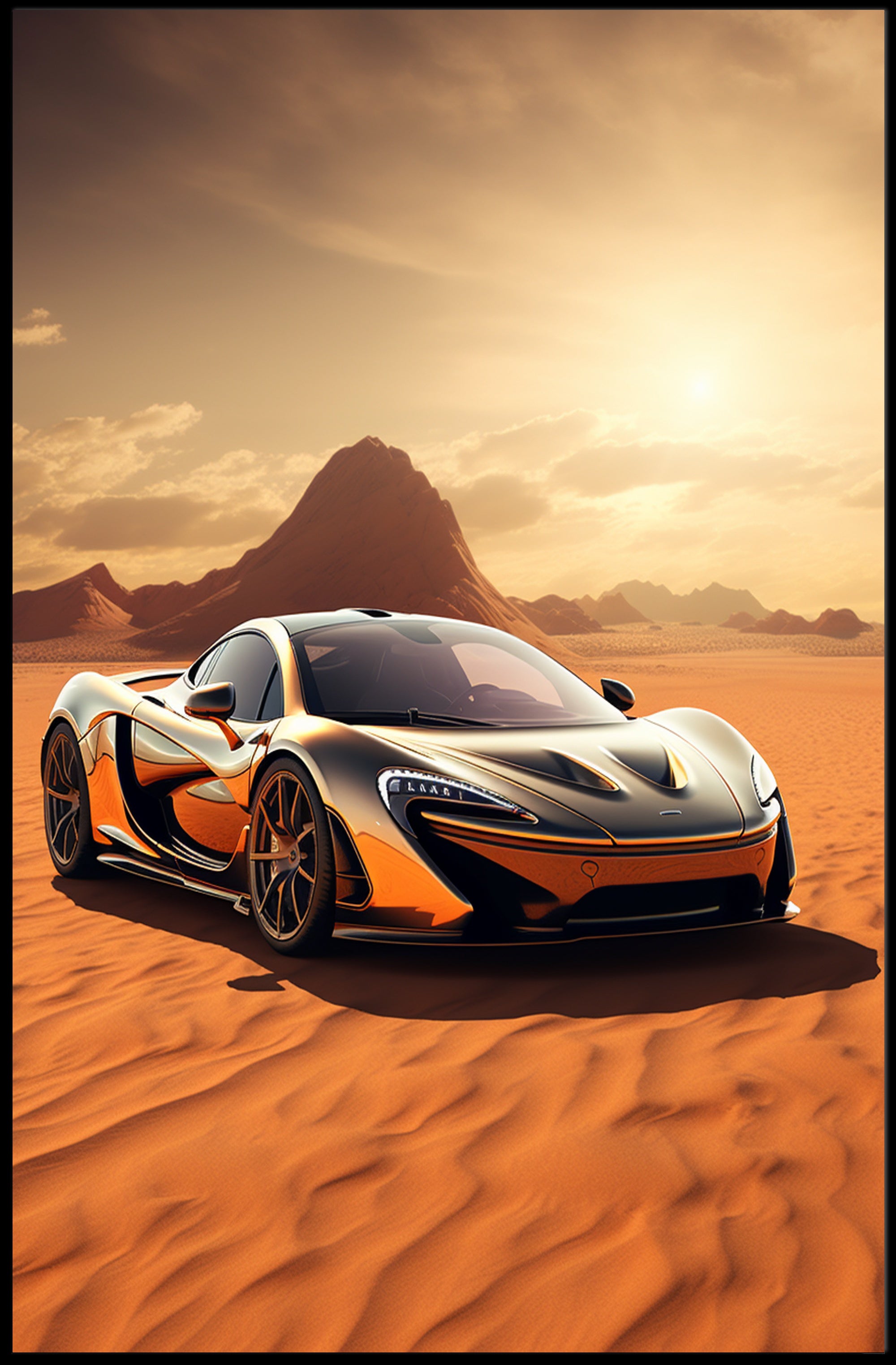 Sleek Supercar in the Desert Poster PosterGoat