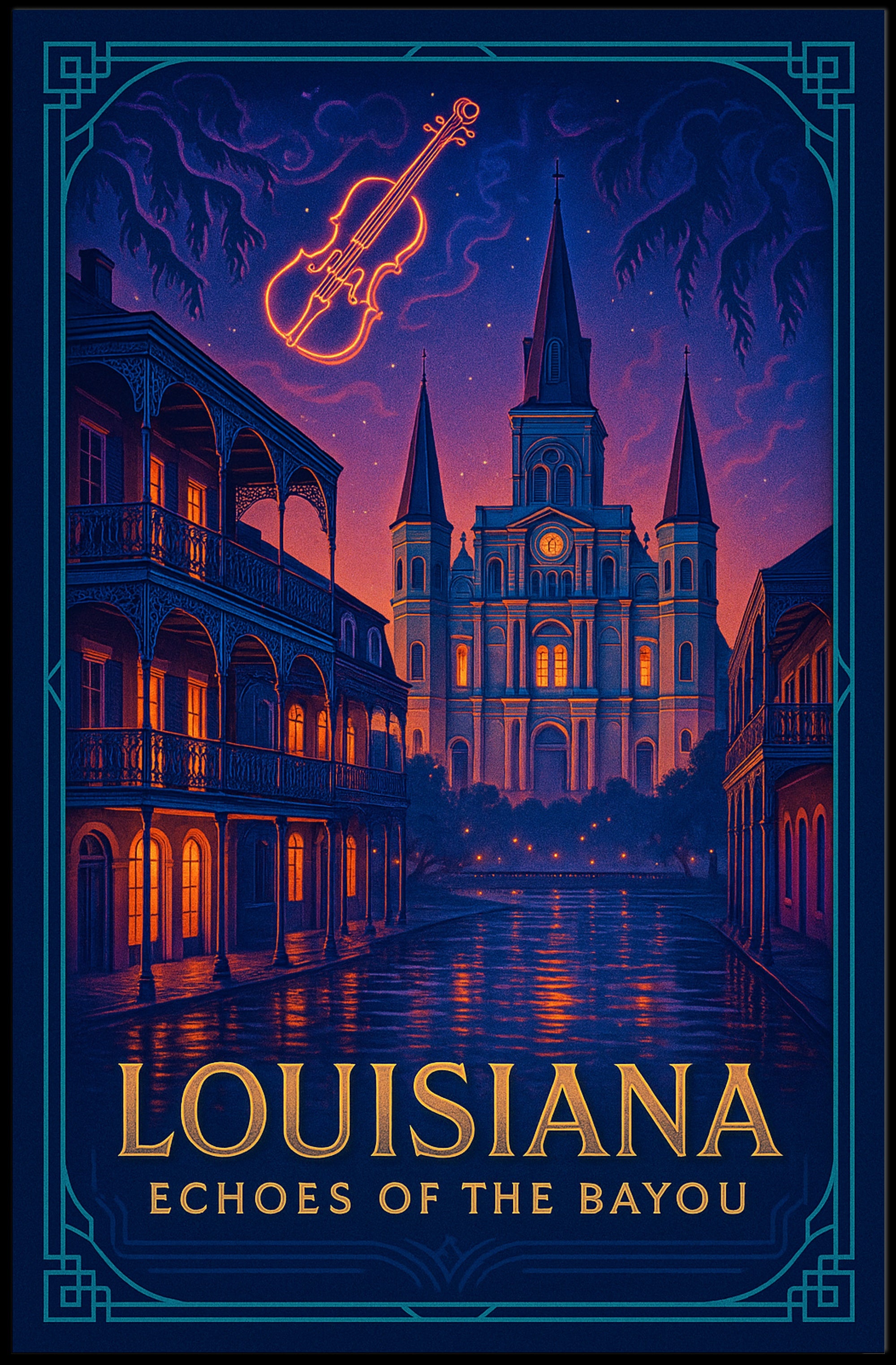Louisiana Bayou Poster Vintage Travel Wall Art